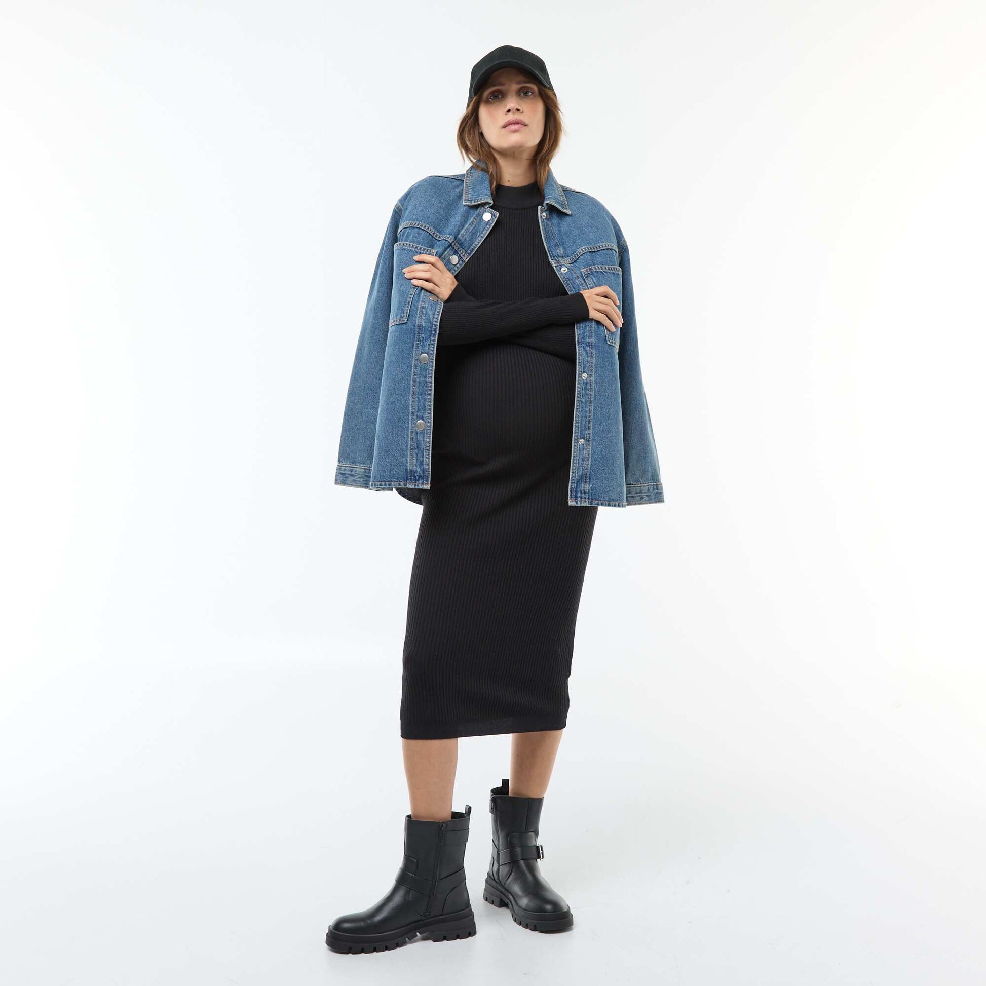 Robe longues côtelée de maternité NOIR