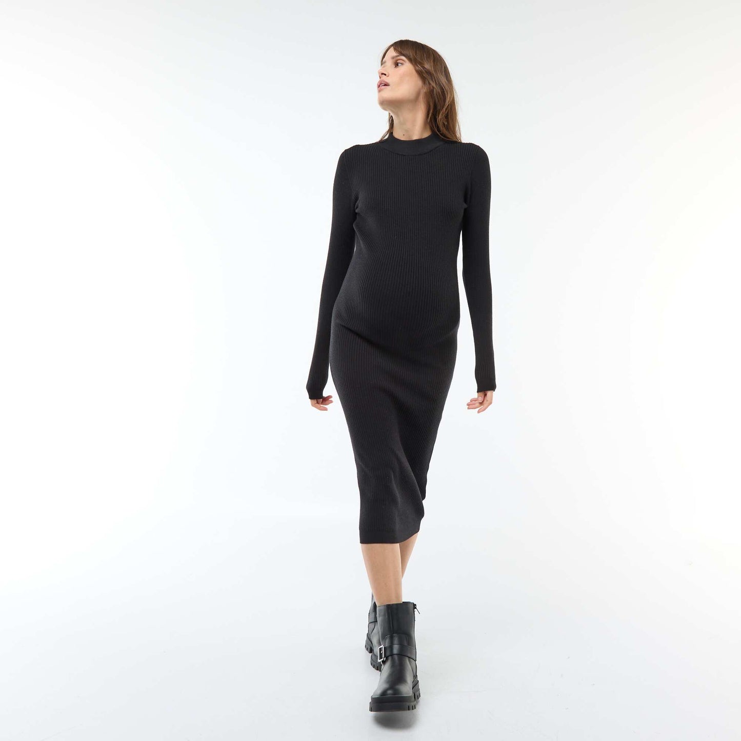 Robe longues côtelée de maternité NOIR