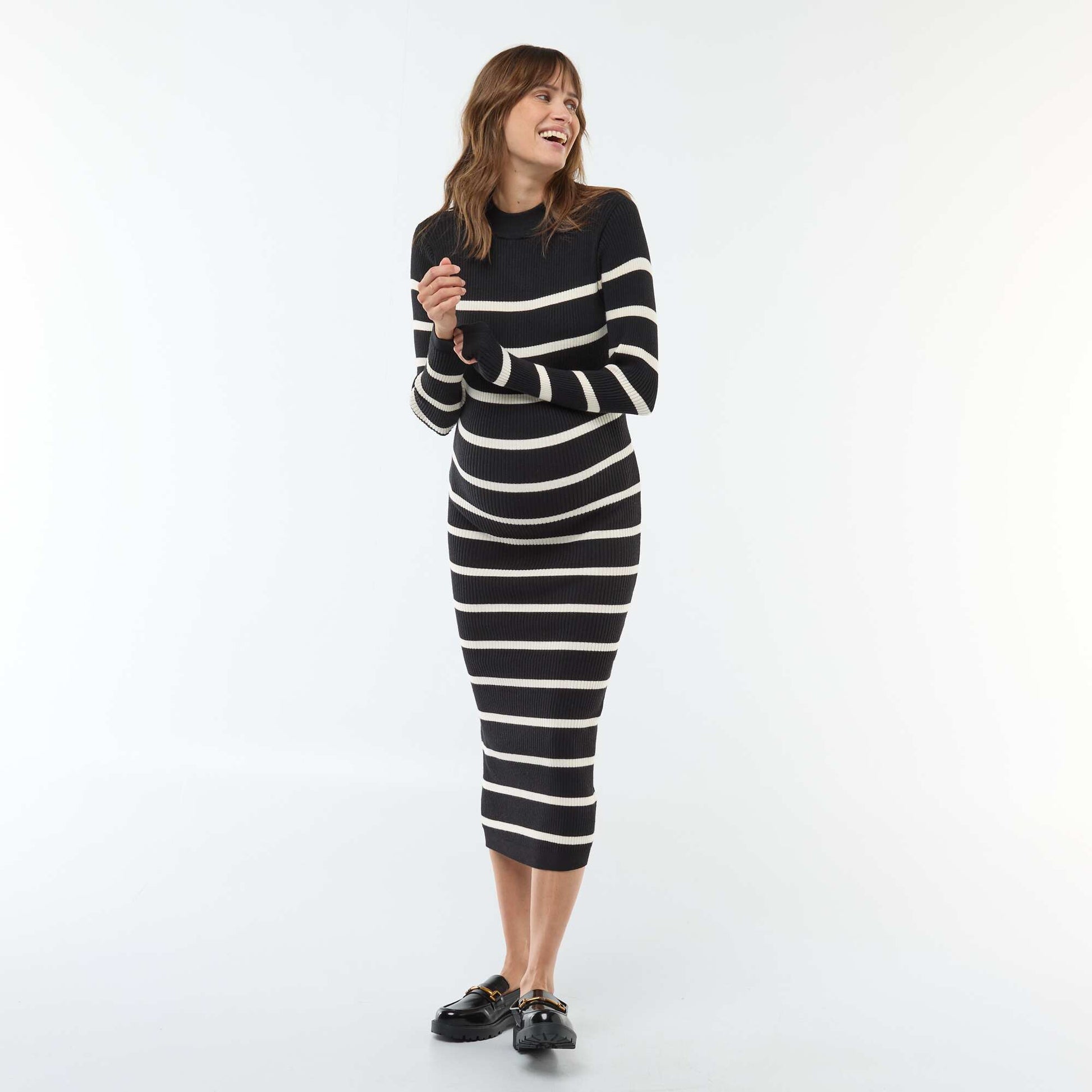 Robe longues côtelée de maternité NOIR