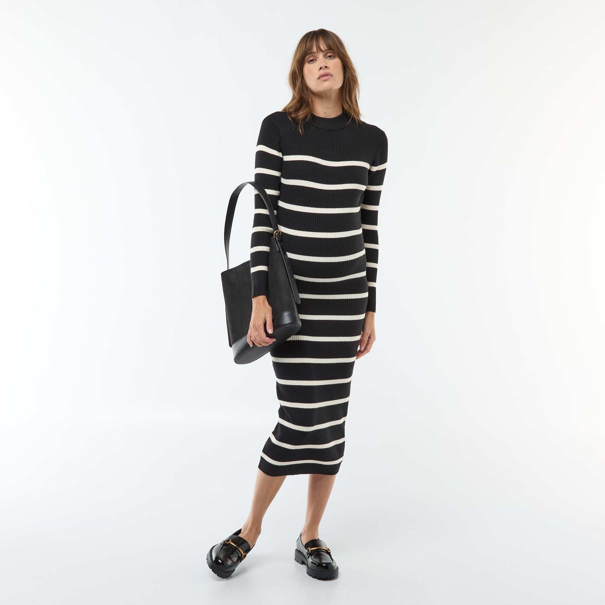 Robe longues côtelée de maternité NOIR