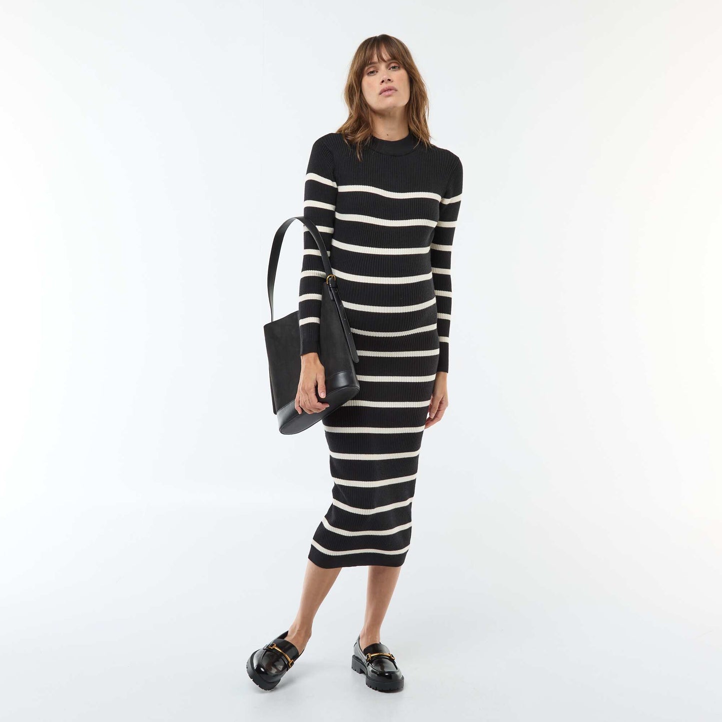 Robe longues côtelée de maternité NOIR