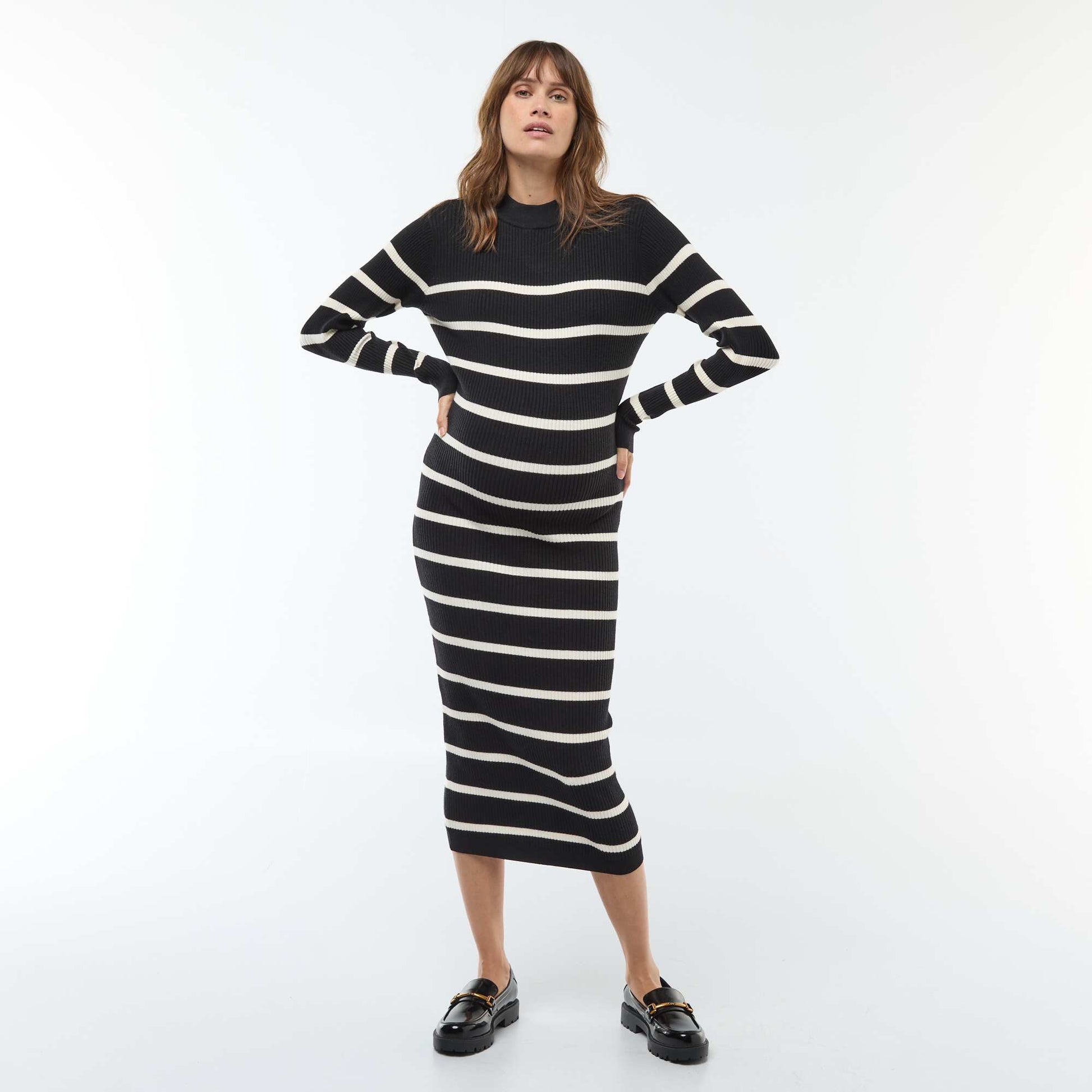 Robe longues côtelée de maternité NOIR