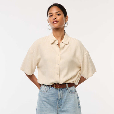 Chemise à manches courtes en lin mélangé BLANC