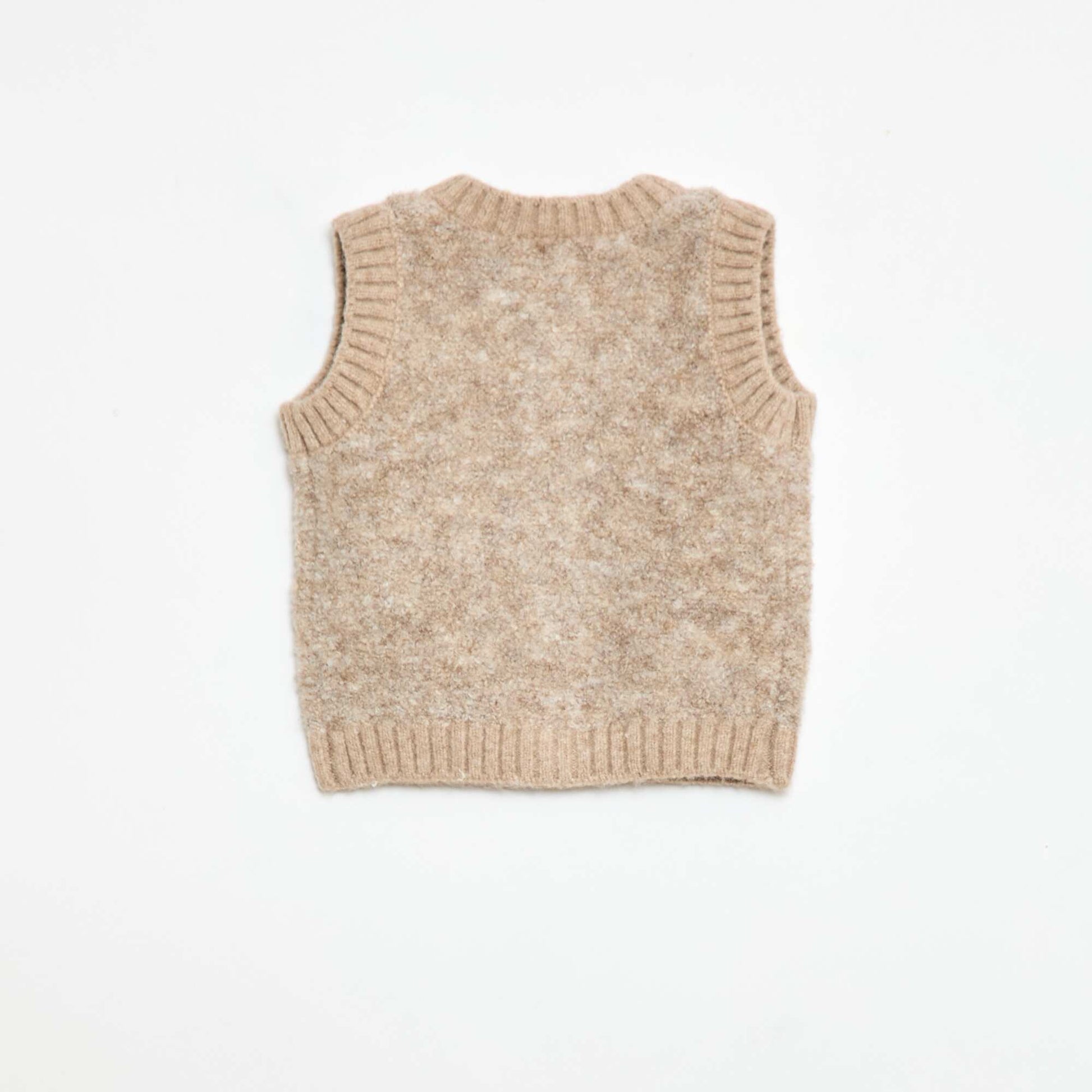 Pull sans manches en maille bouclette BEIGE