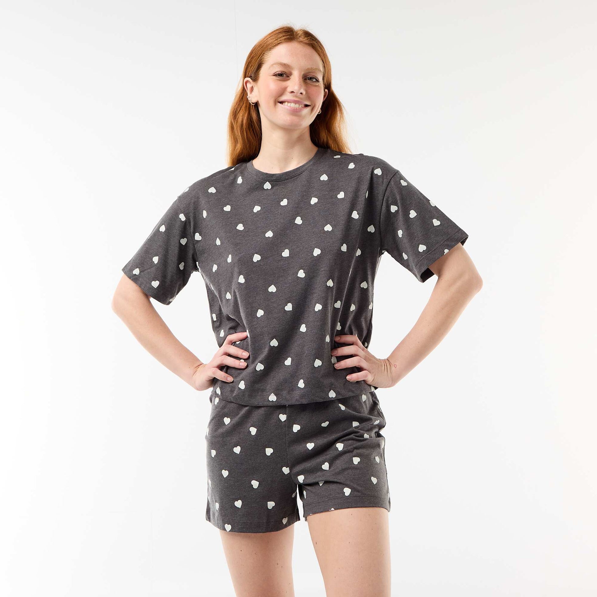 Ensemble de pyjama haut + short en jersey coton GRIS