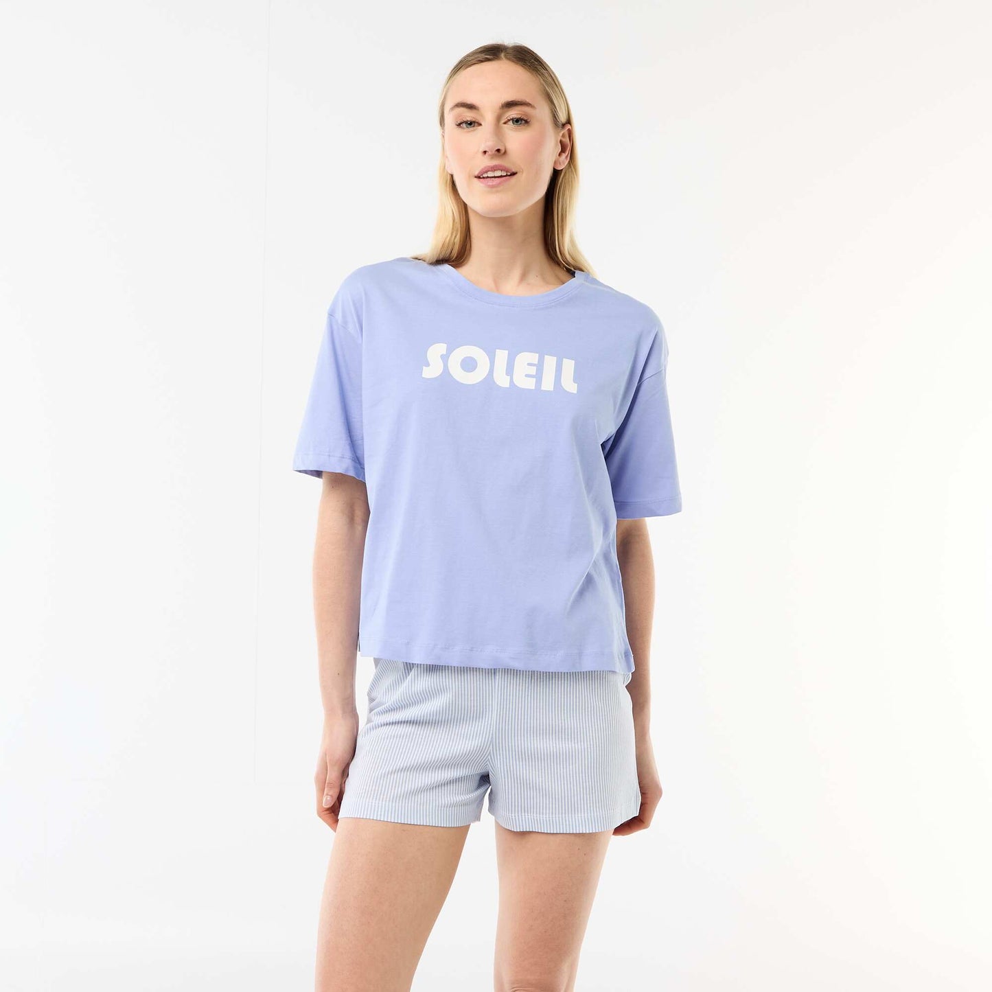 Ensemble de pyjama haut + short en jersey coton BLEU