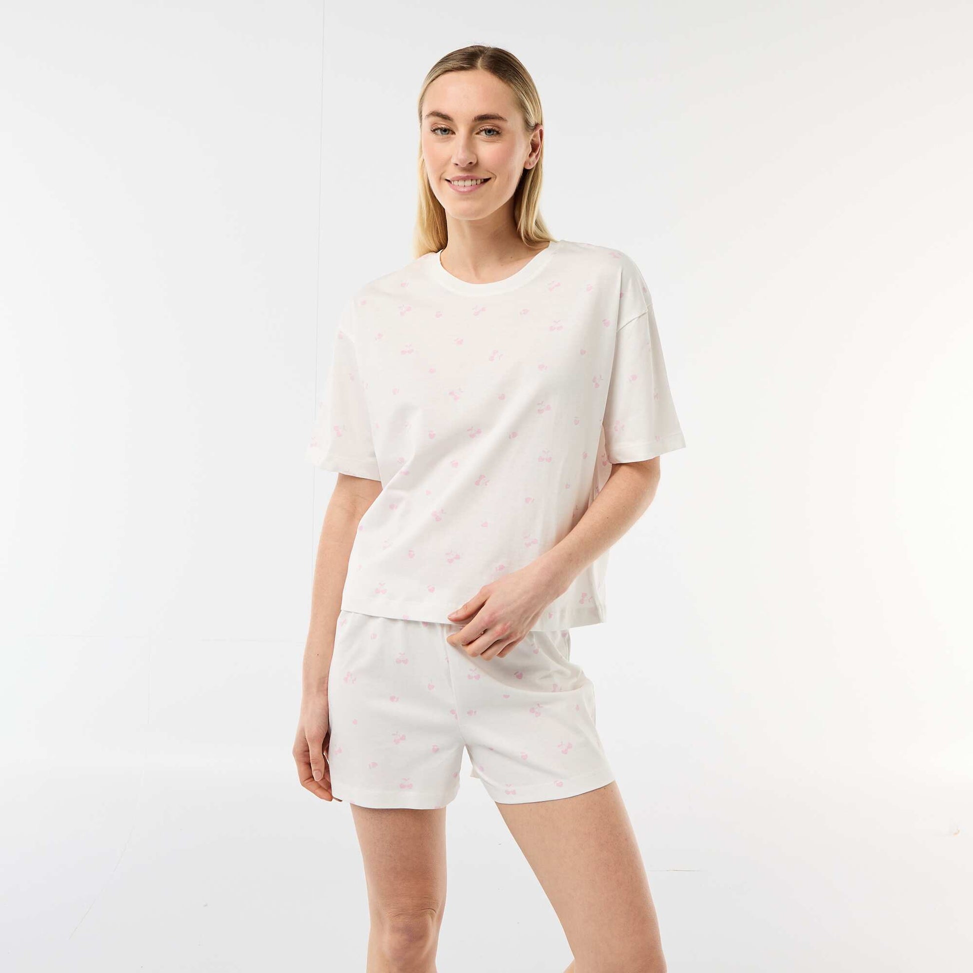 Ensemble de pyjama haut + short en jersey coton BLANC