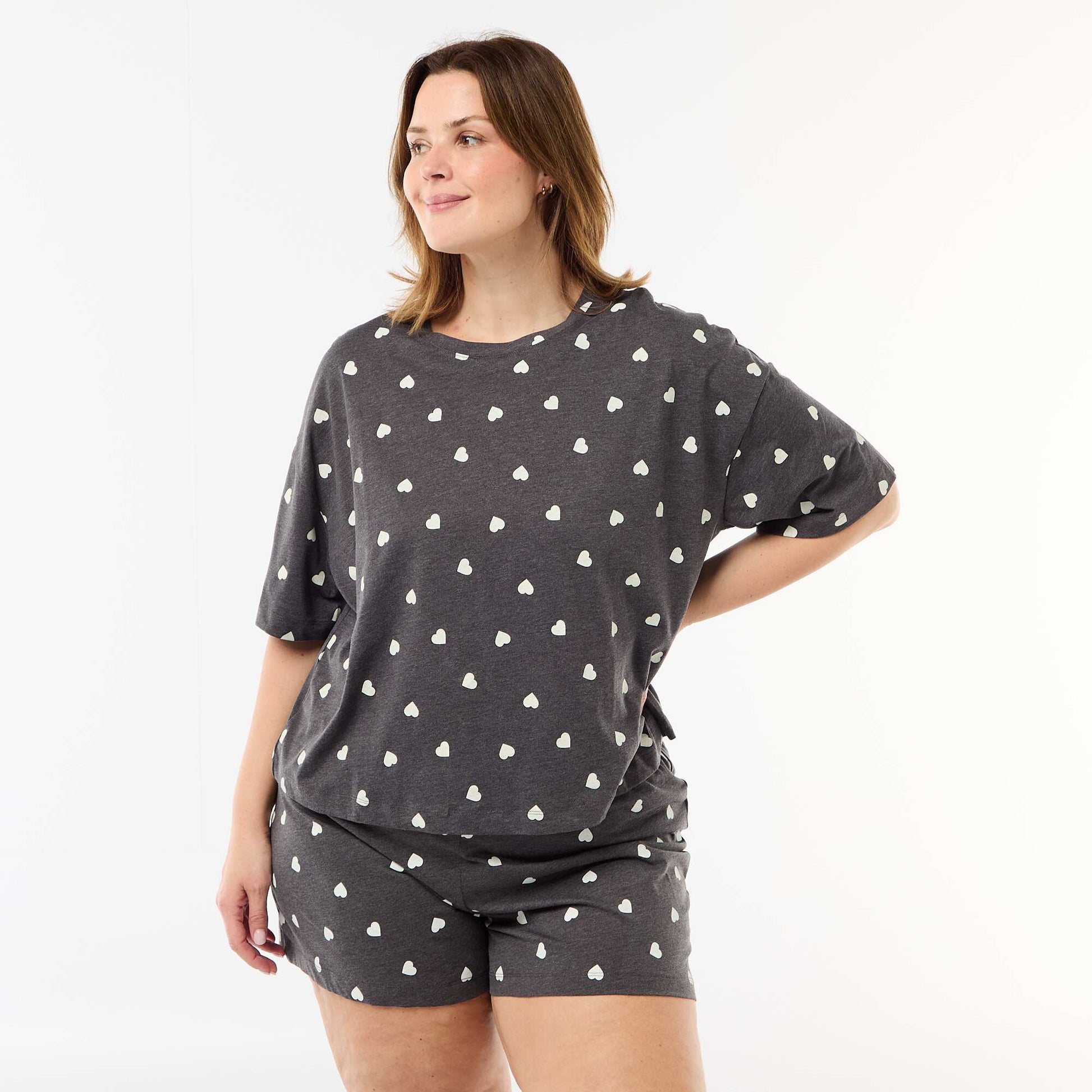 Pyjama court à motifs - 2 pièces GRIS