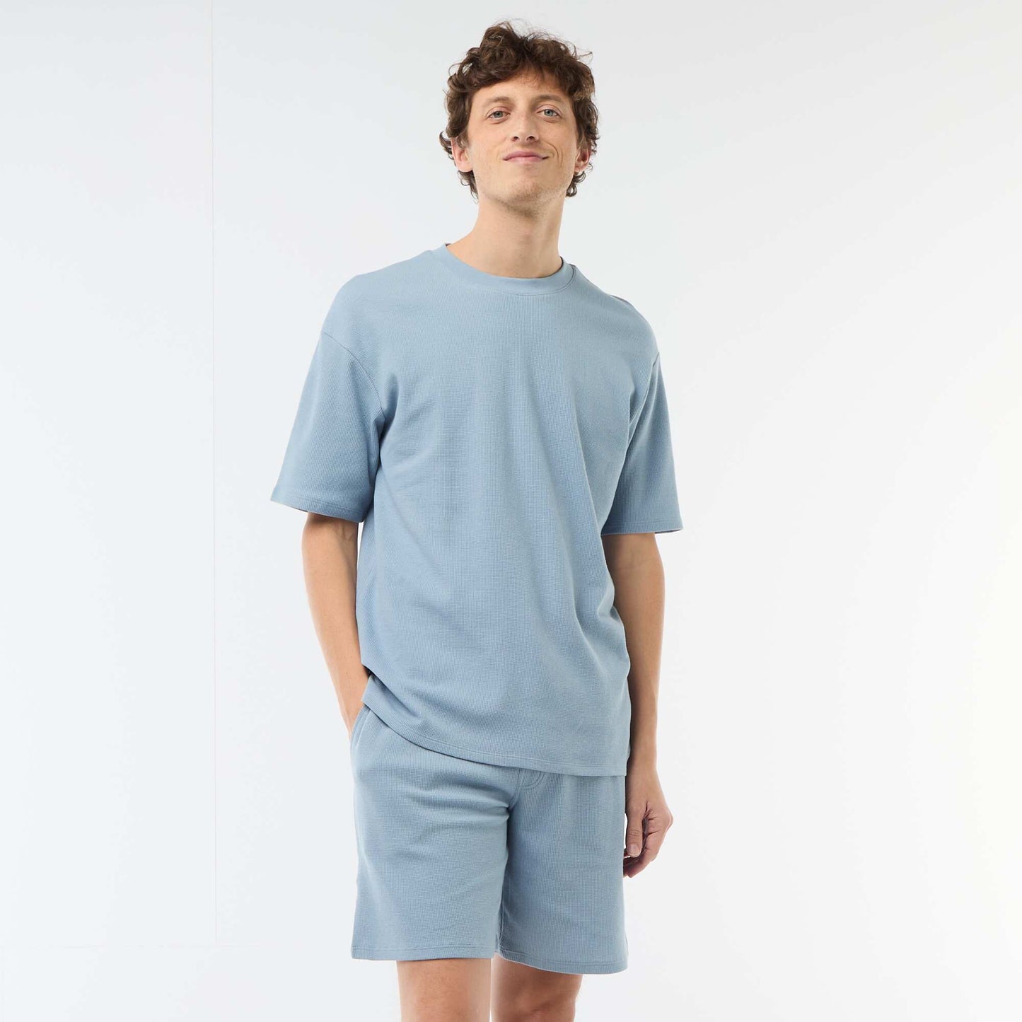 Ensemble court de pyjama en nid d'abeilles - 2 pièces BLEU