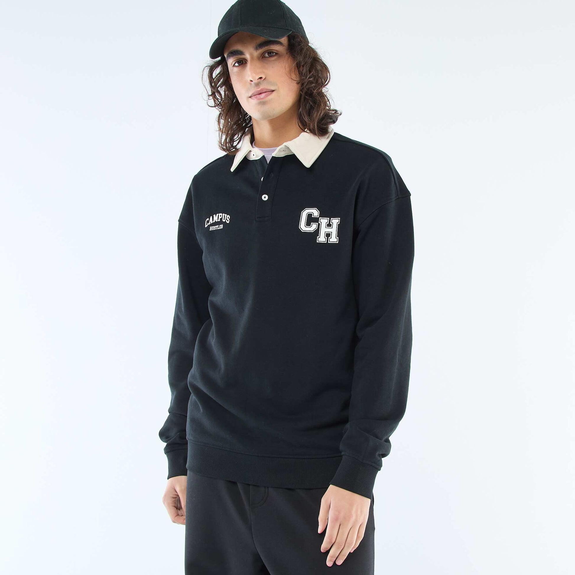 Polo style rugby manches longues NOIR