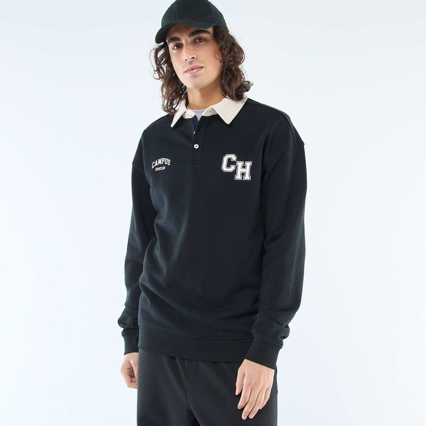 Polo style rugby manches longues NOIR
