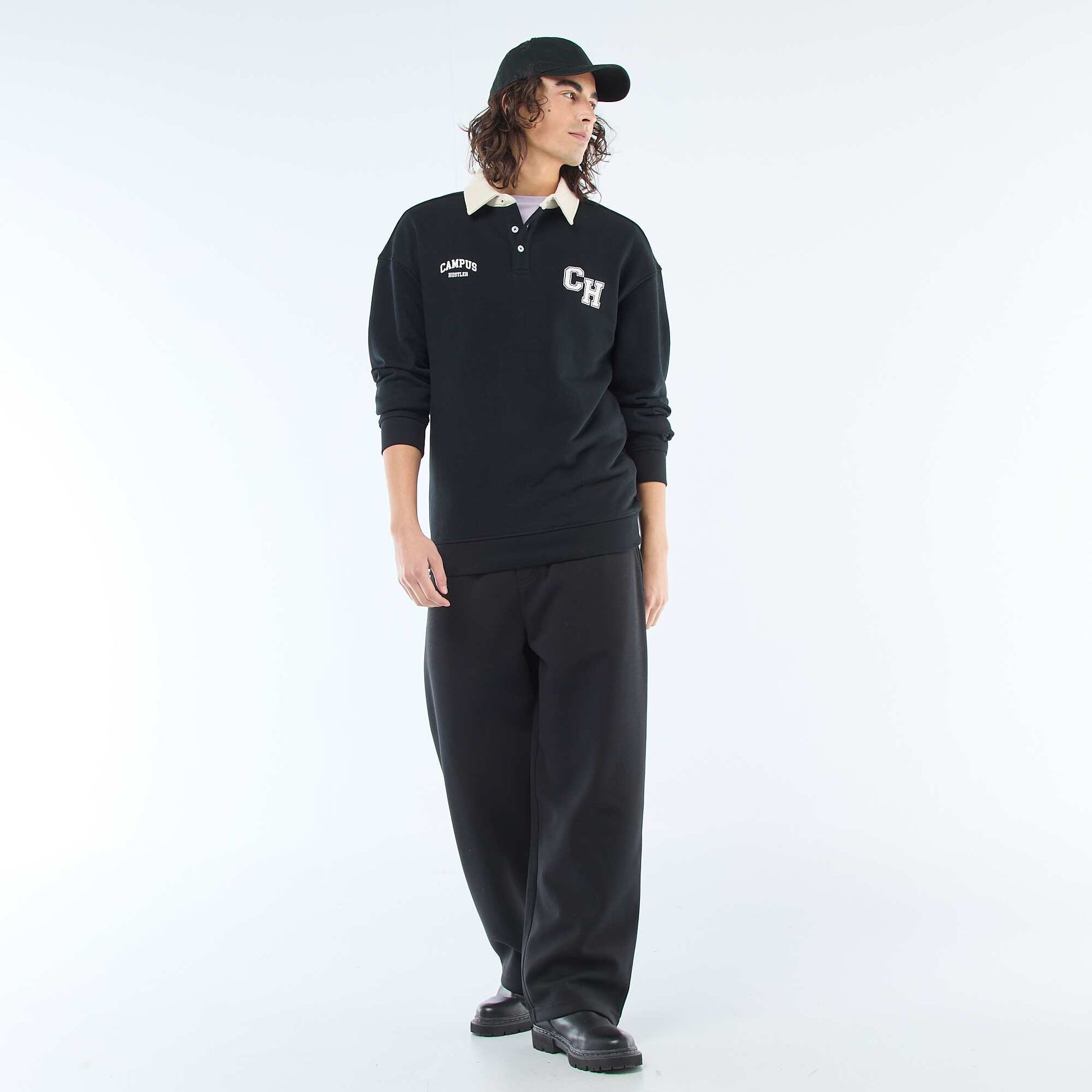 Polo style rugby manches longues NOIR