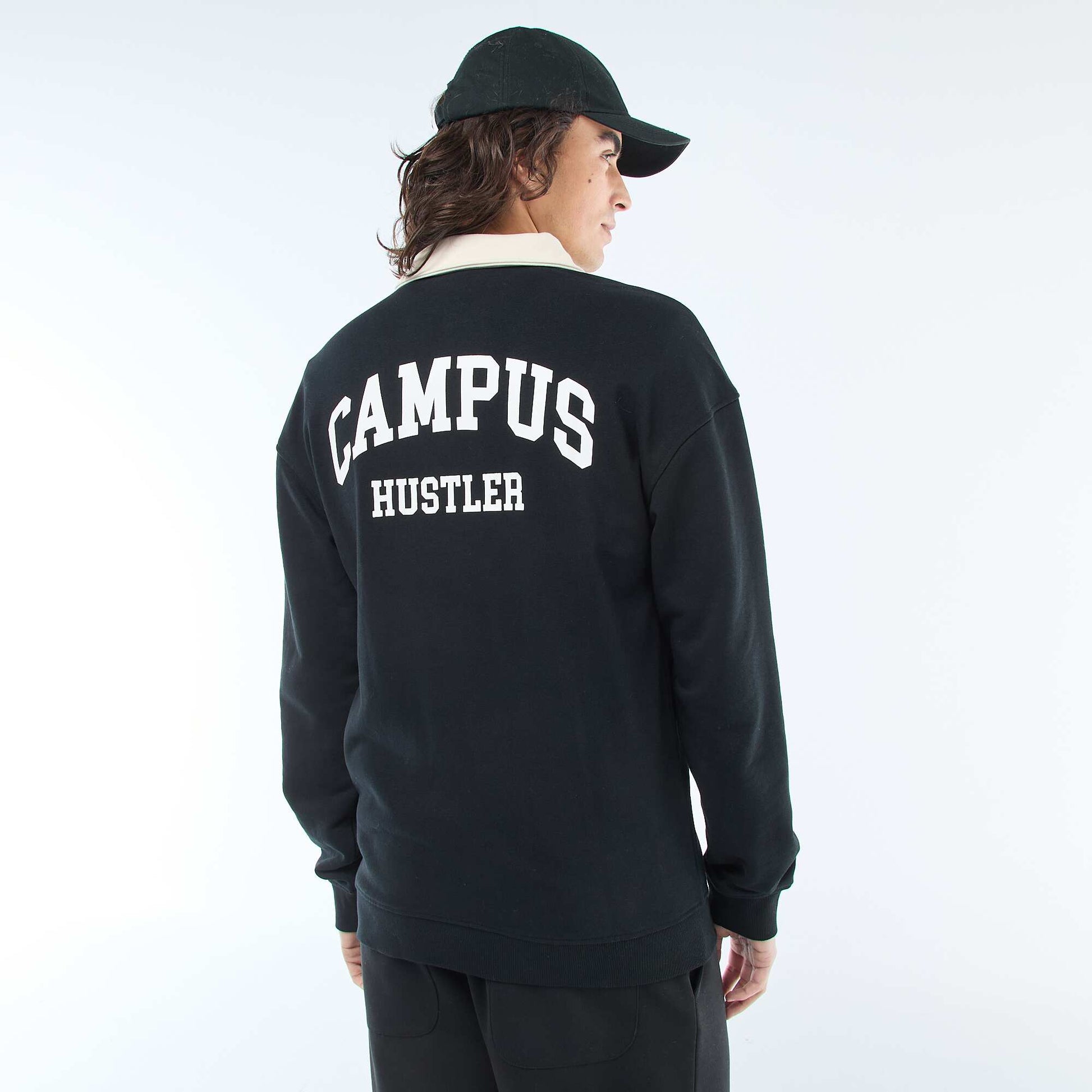 Polo style rugby manches longues NOIR