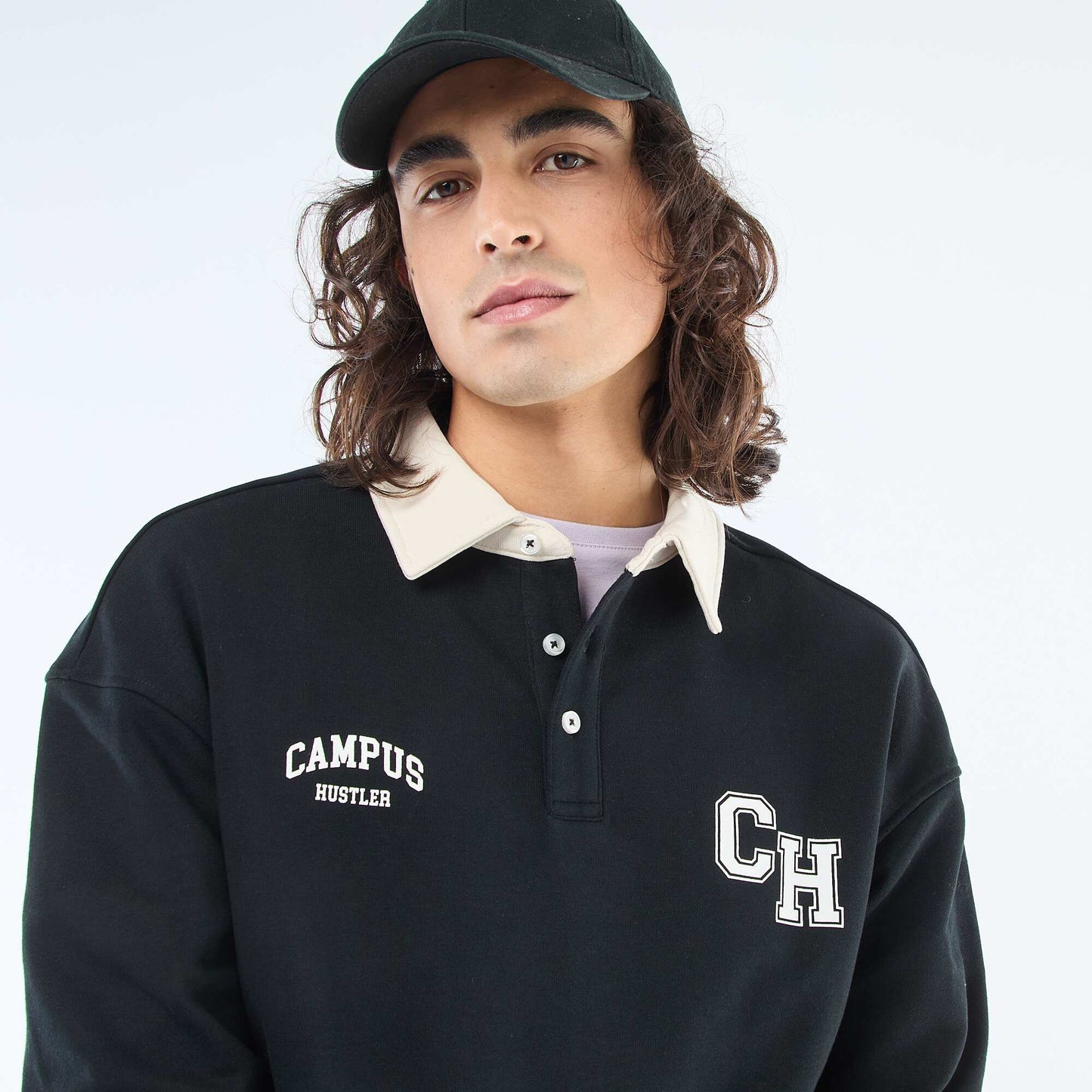Polo style rugby manches longues NOIR