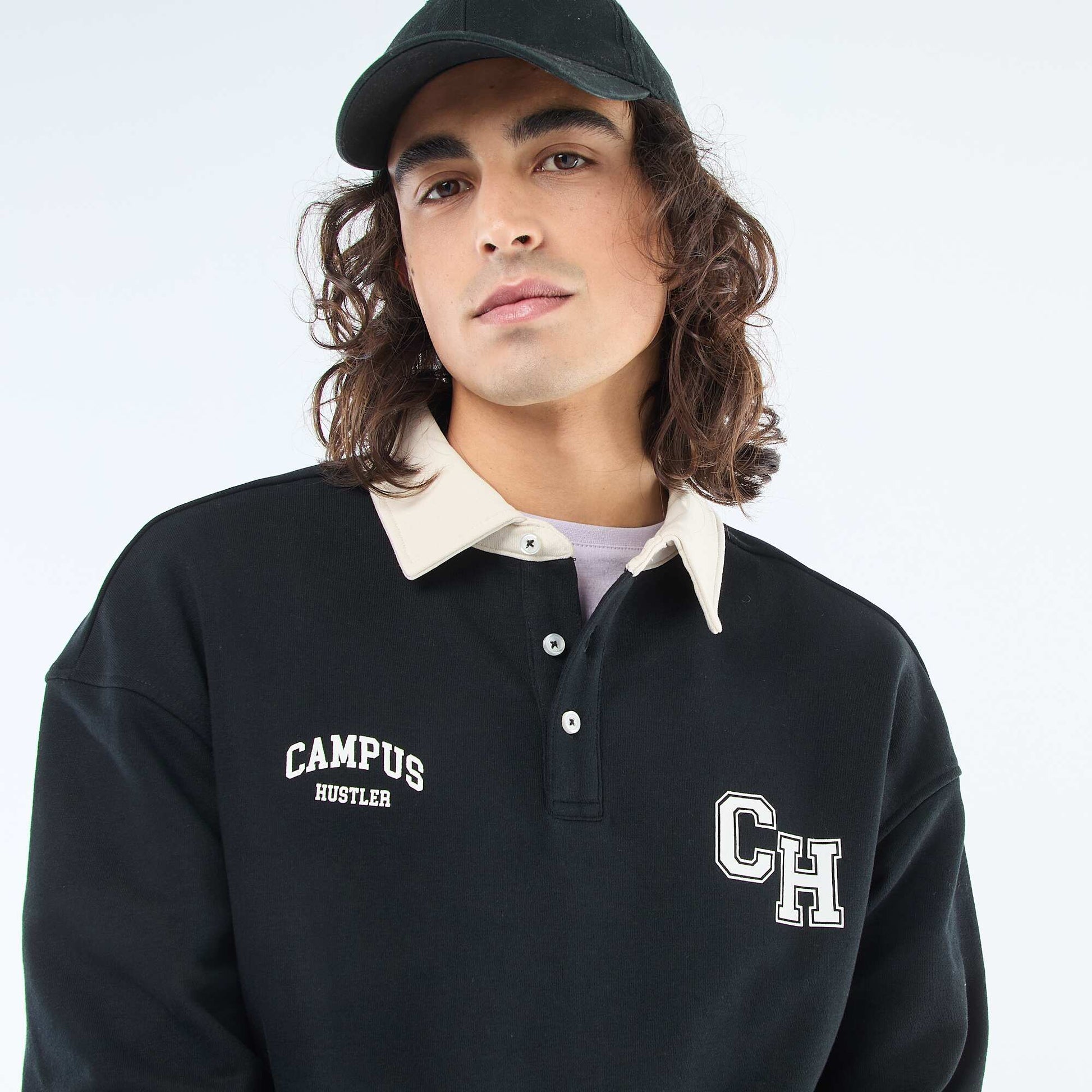 Polo style rugby manches longues NOIR
