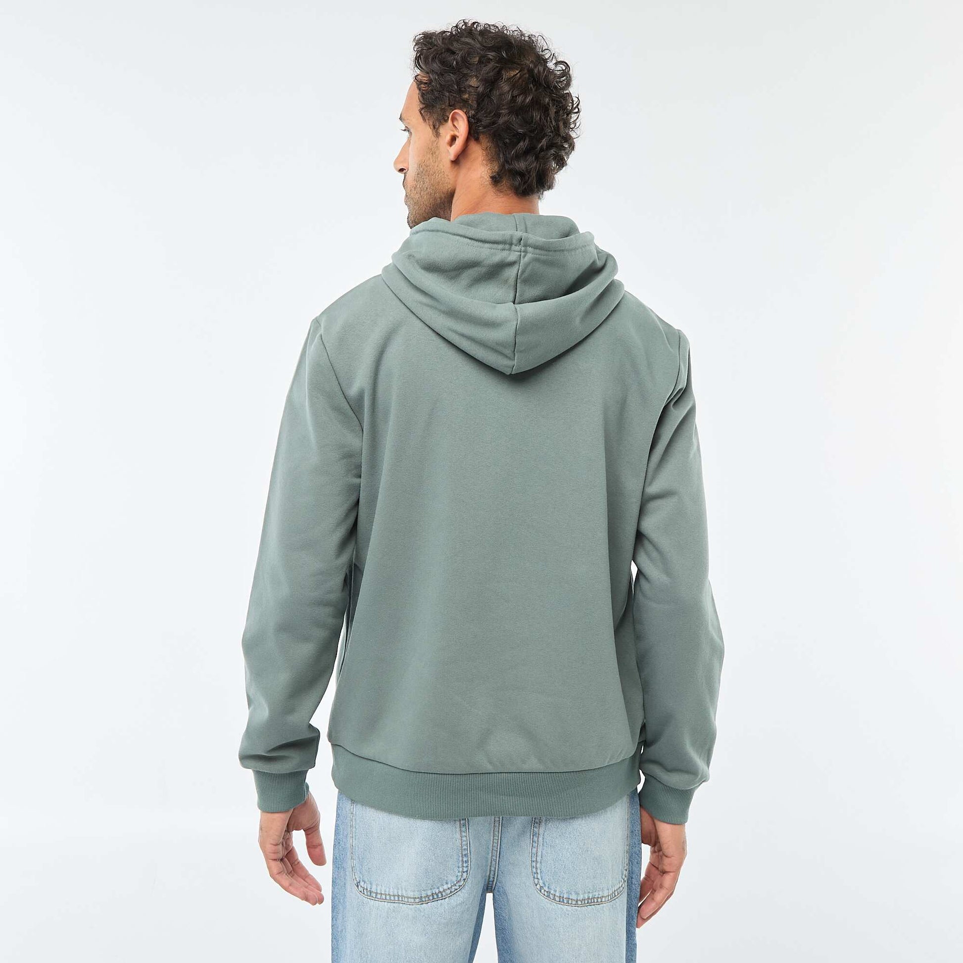Sweat en molleton à capuche avec ouverture zippée au col VERT