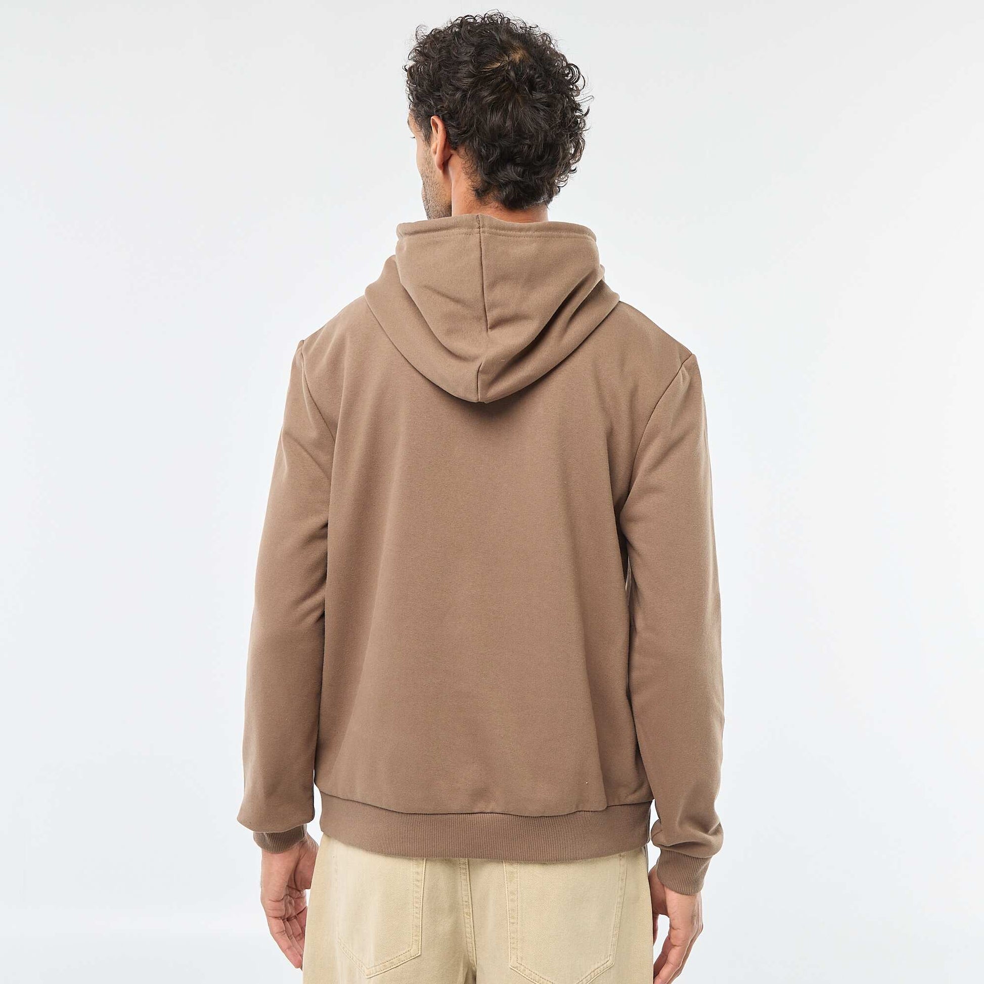 Sweat en molleton à capuche avec ouverture zippée au col MARRON