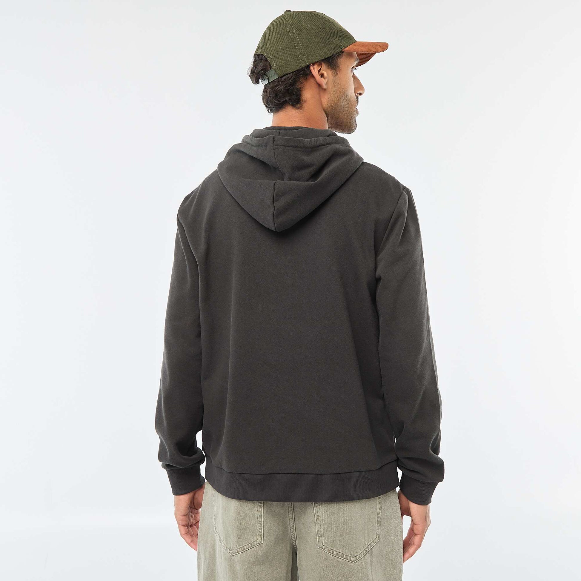 Sweat en molleton à capuche avec ouverture zippée au col GRIS