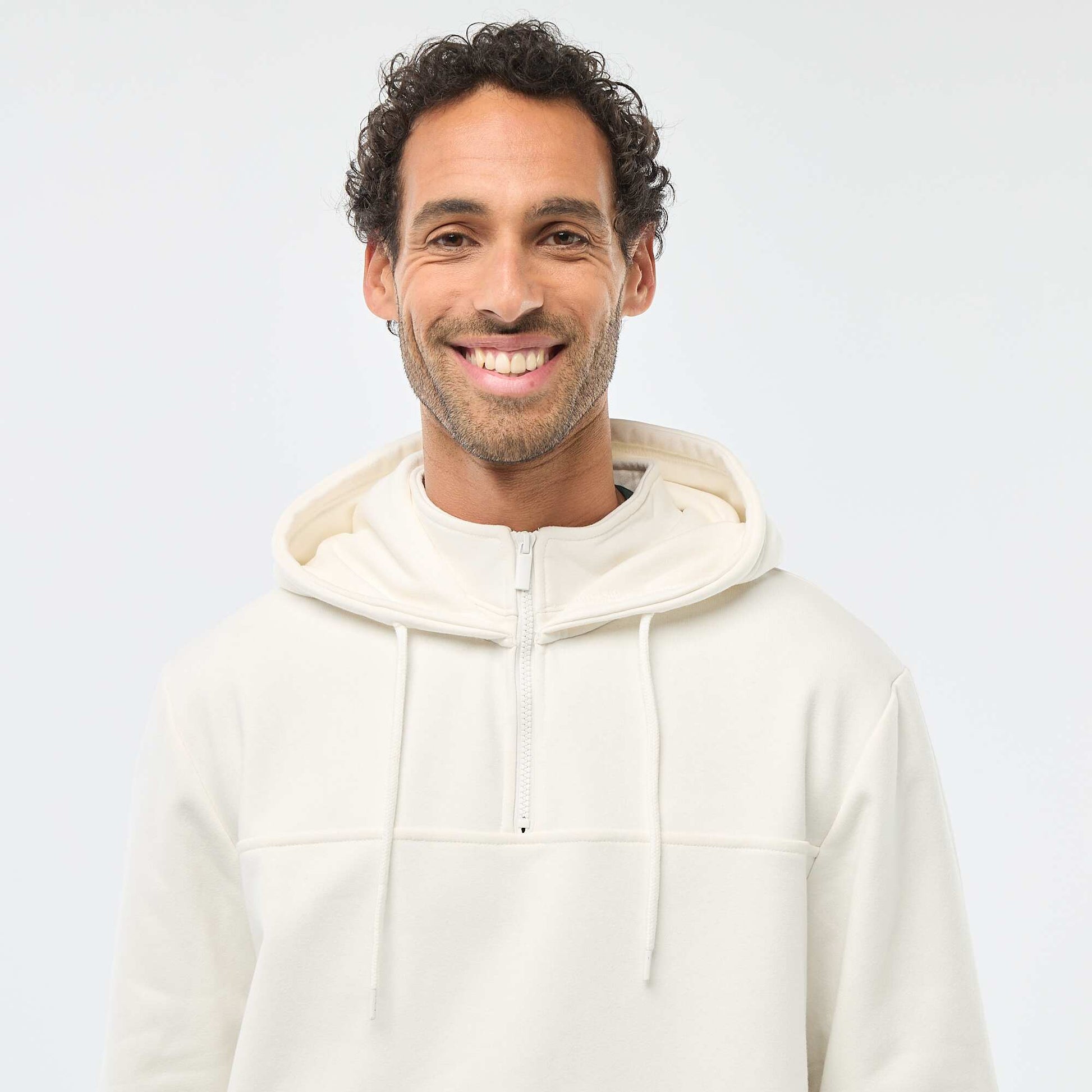 Sweat en molleton à capuche avec ouverture zippée au col BLANC