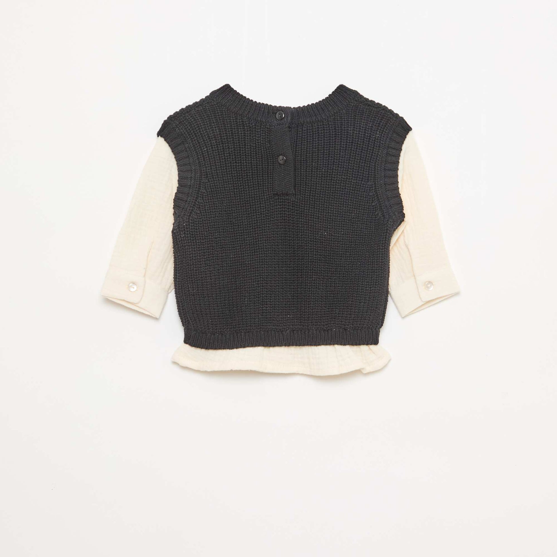 Pull 2 en 1 en tricot et double gaze de coton NOIR