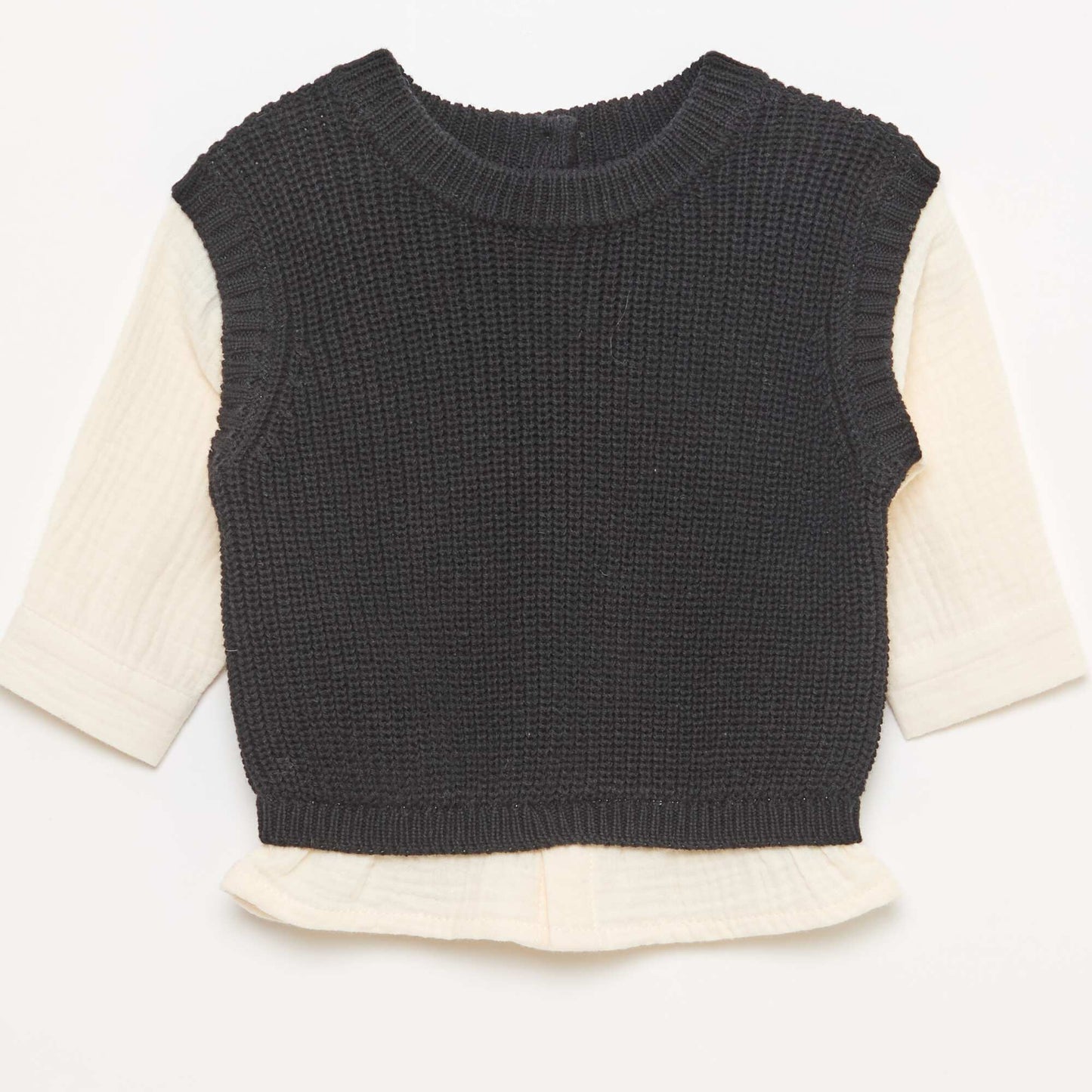 Pull 2 en 1 en tricot et double gaze de coton NOIR