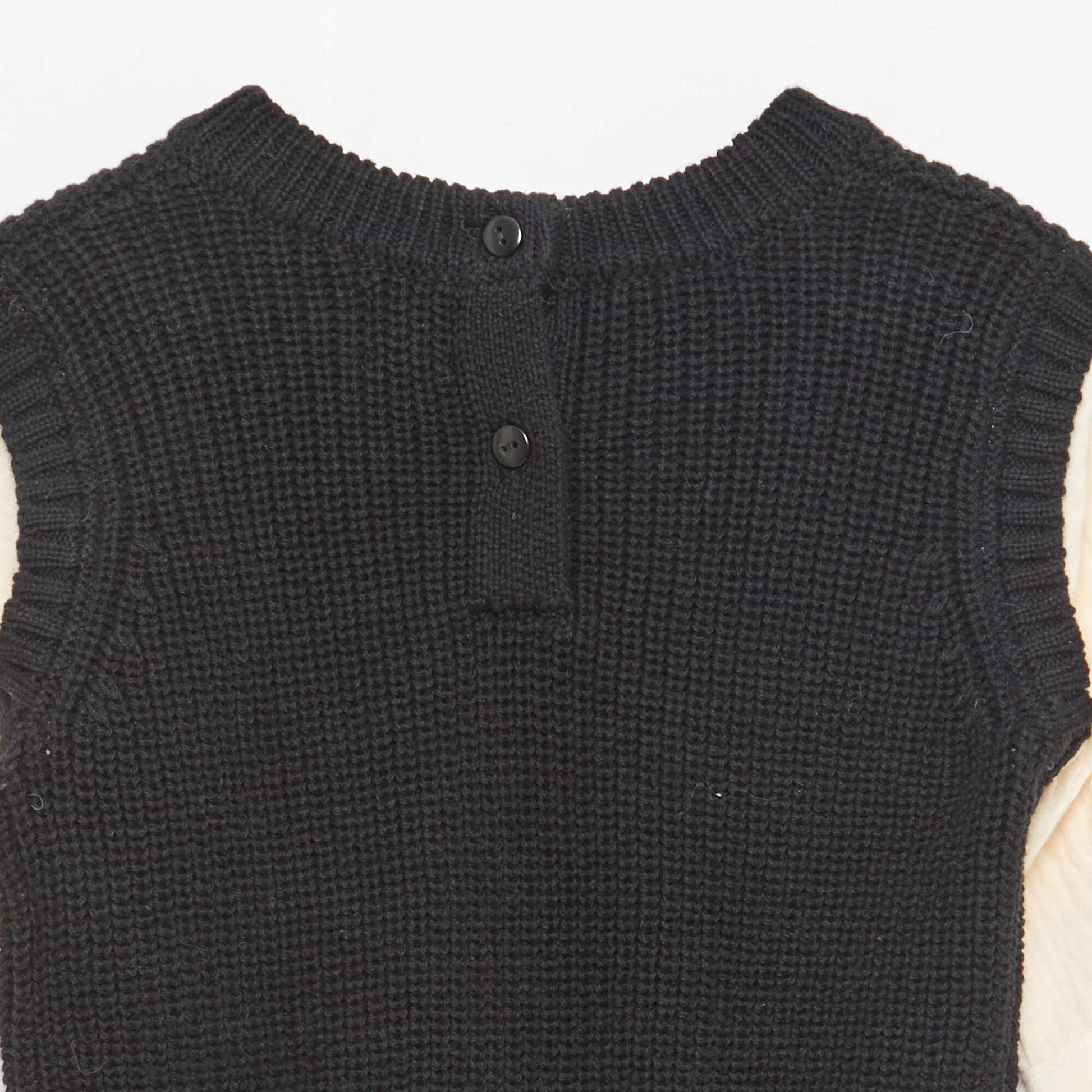 Pull 2 en 1 en tricot et double gaze de coton NOIR