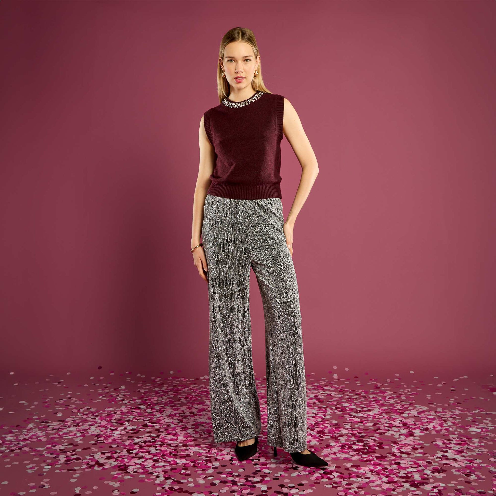 Pantalon large pailleté GRIS