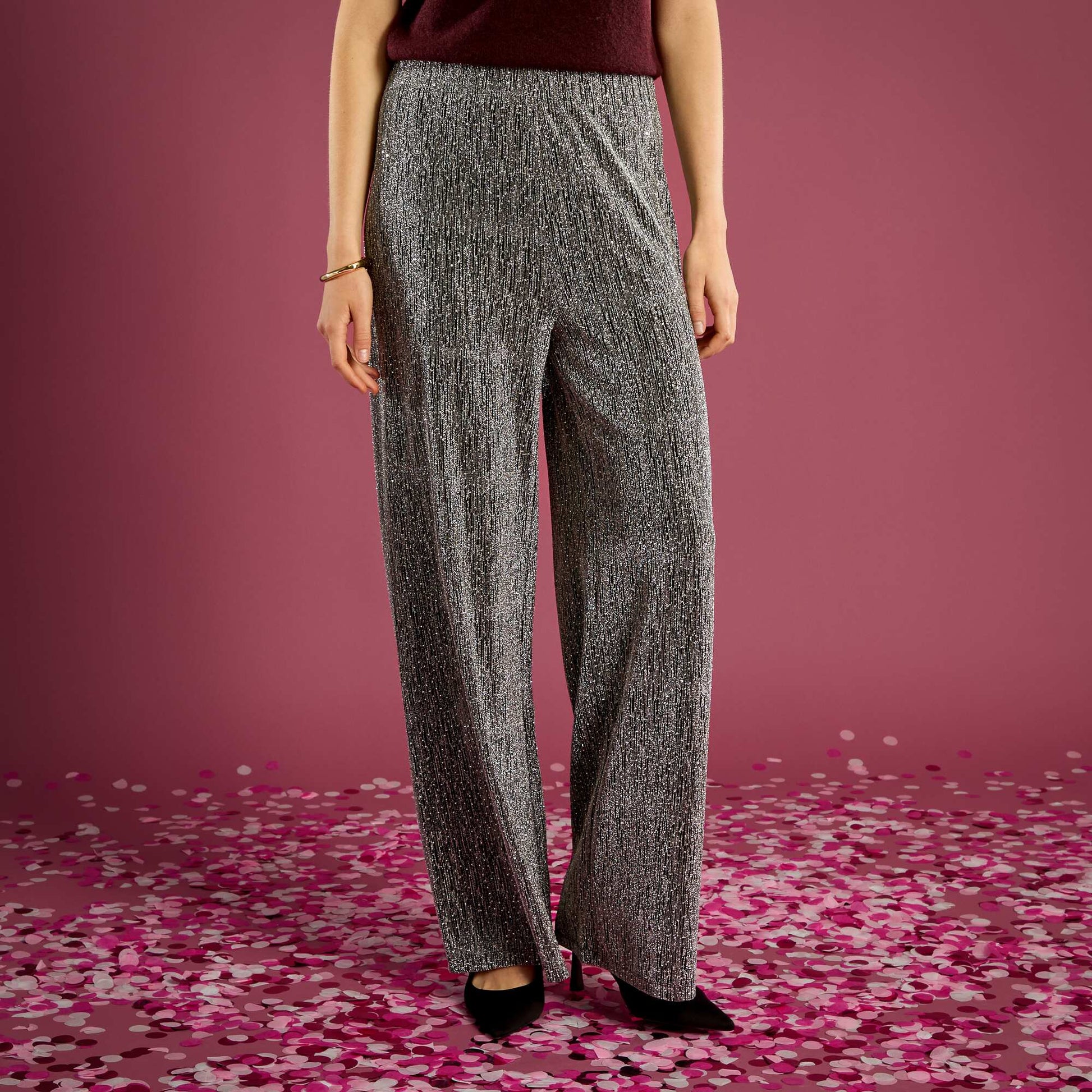 Pantalon large pailleté GRIS