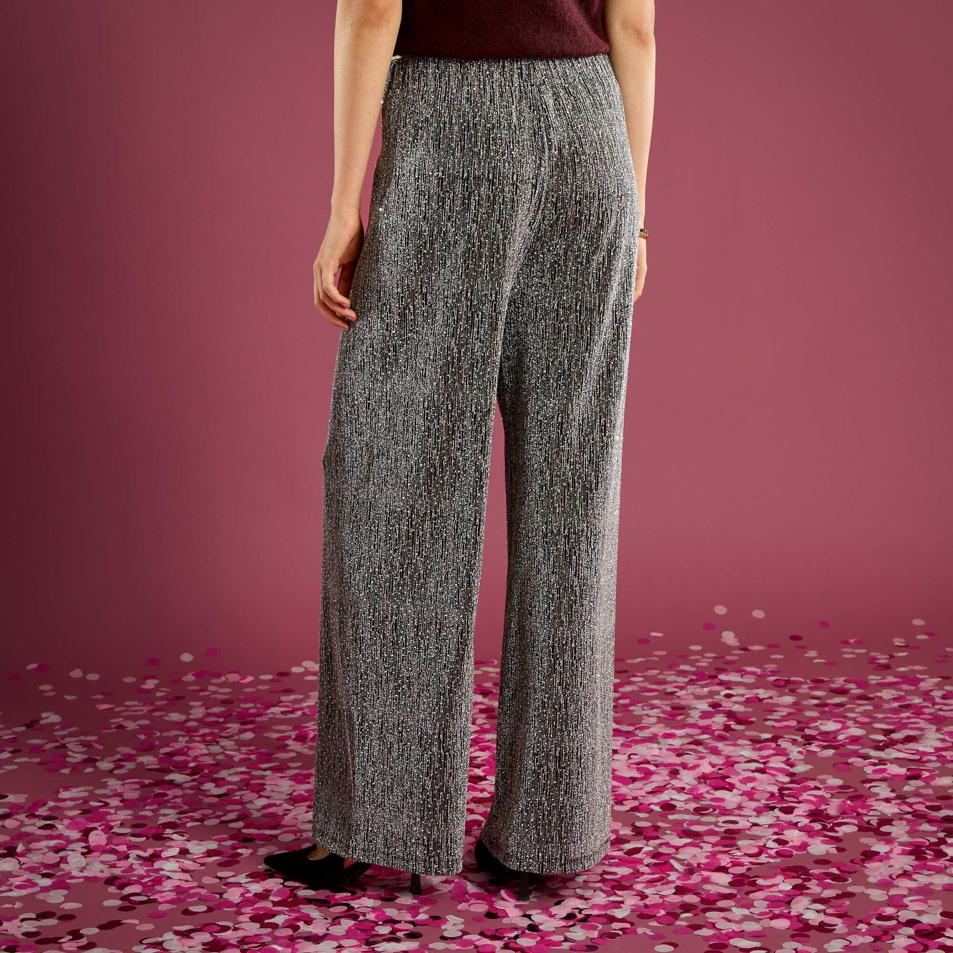 Pantalon large pailleté GRIS