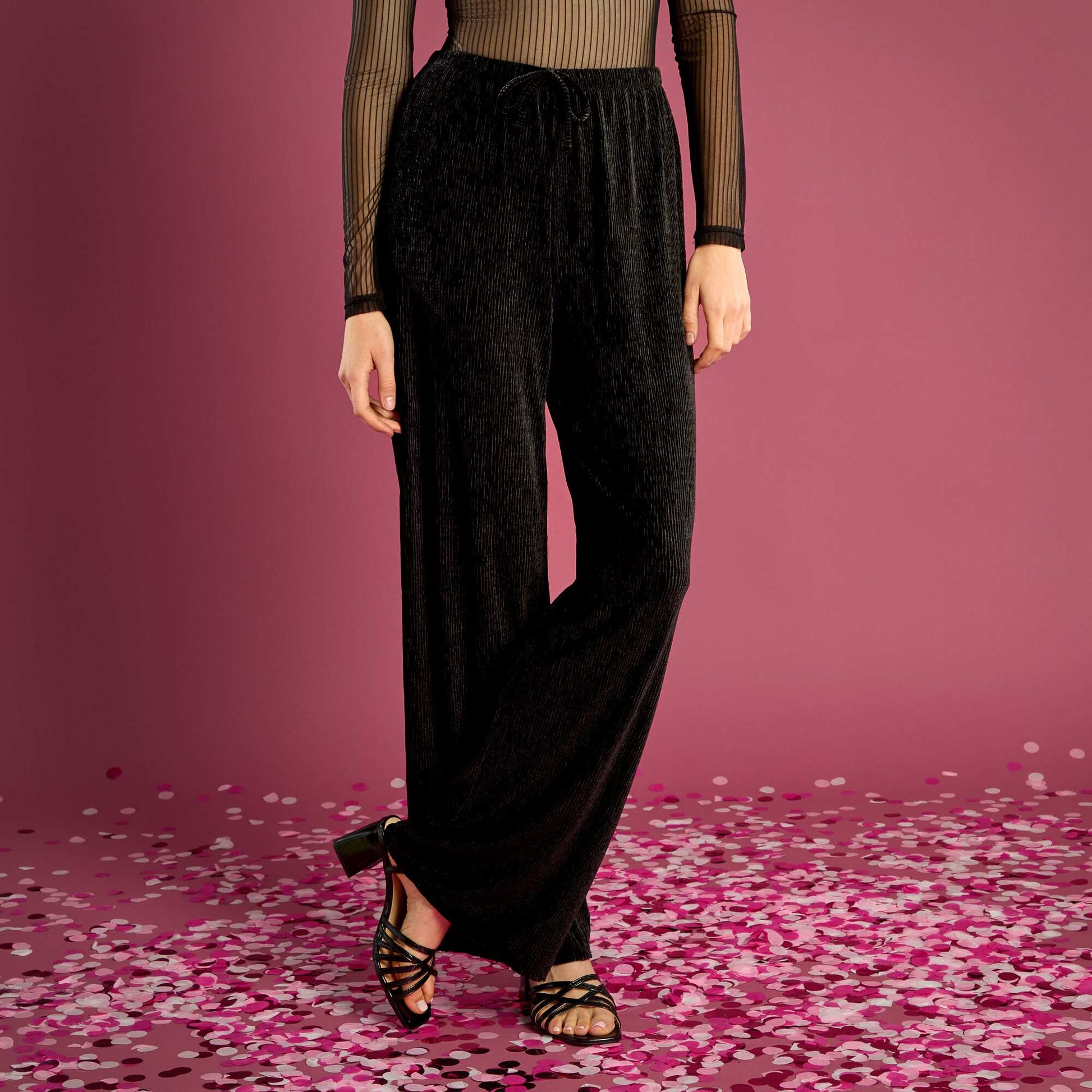 Pantalon large en velours uni NOIR