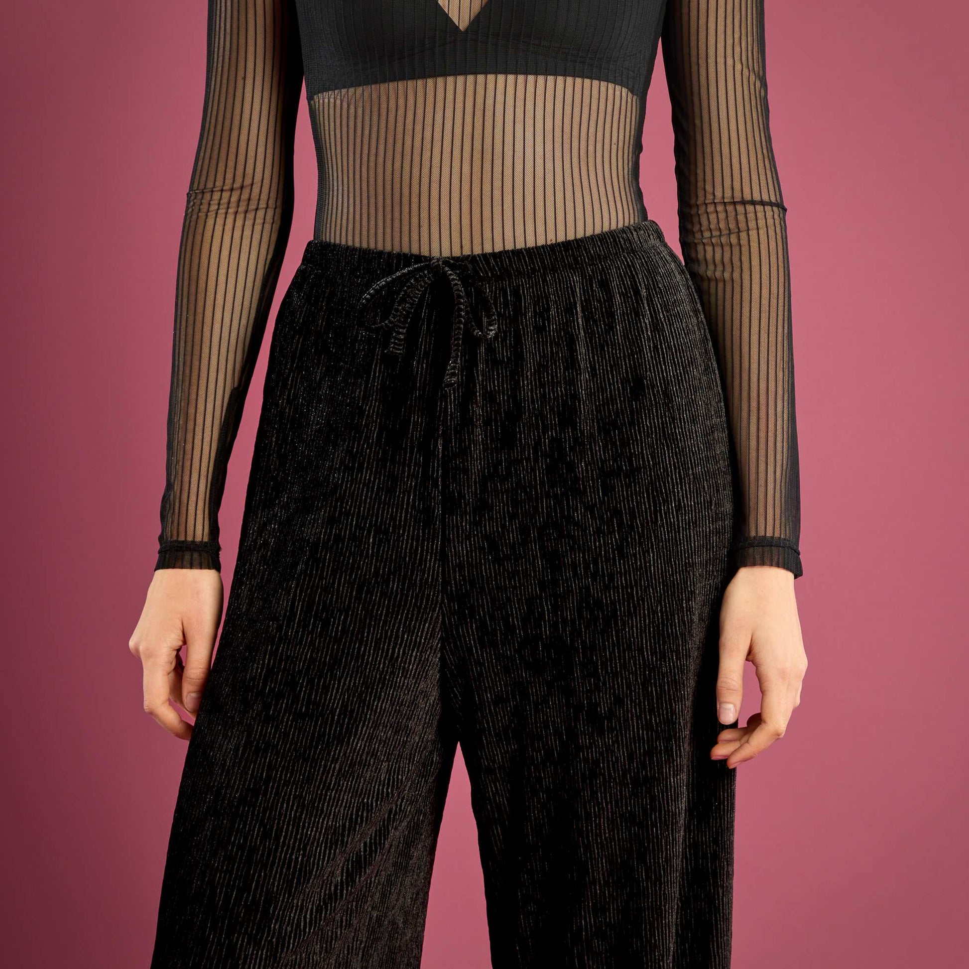 Pantalon large en velours uni NOIR