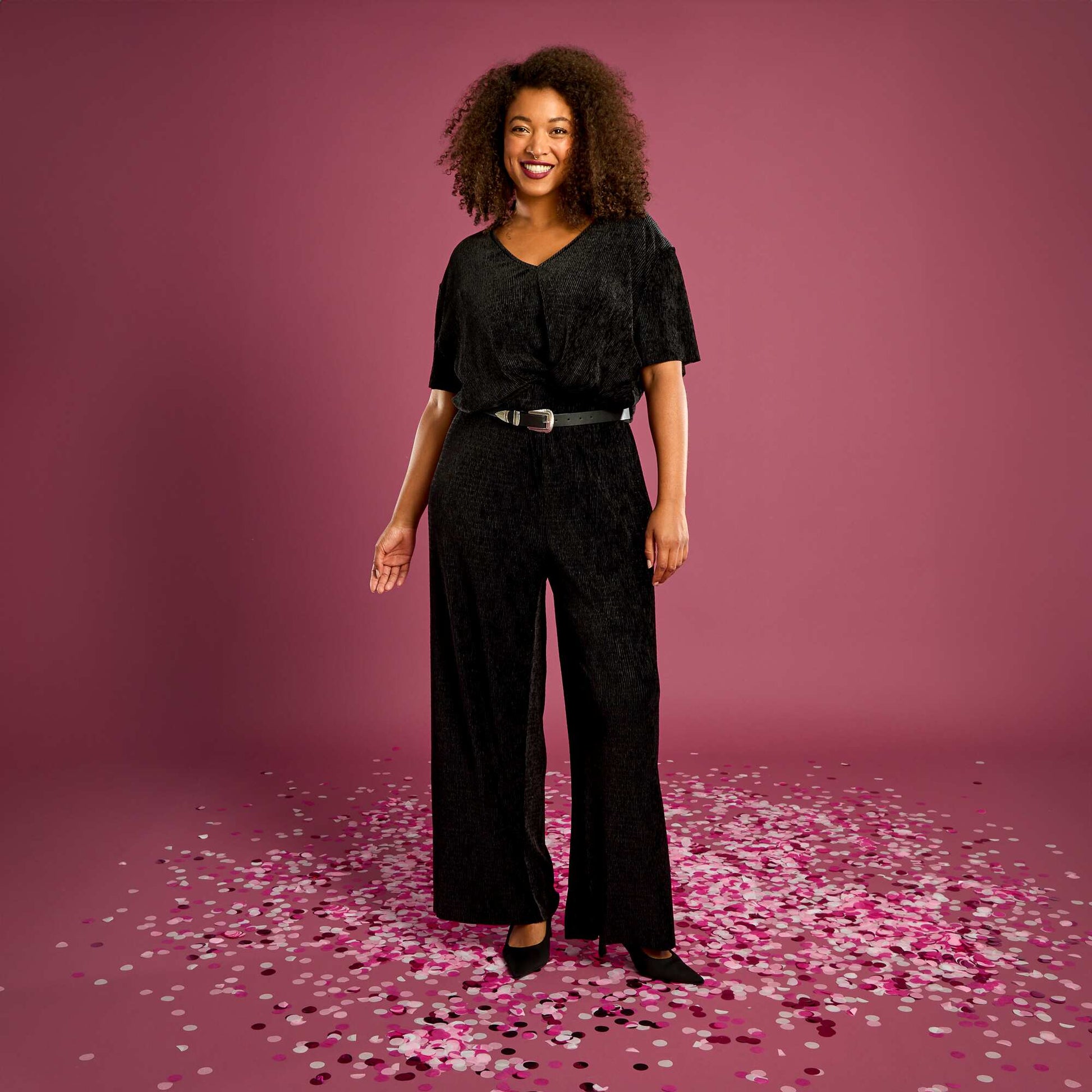 Pantalon large en velours côtelé uni NOIR