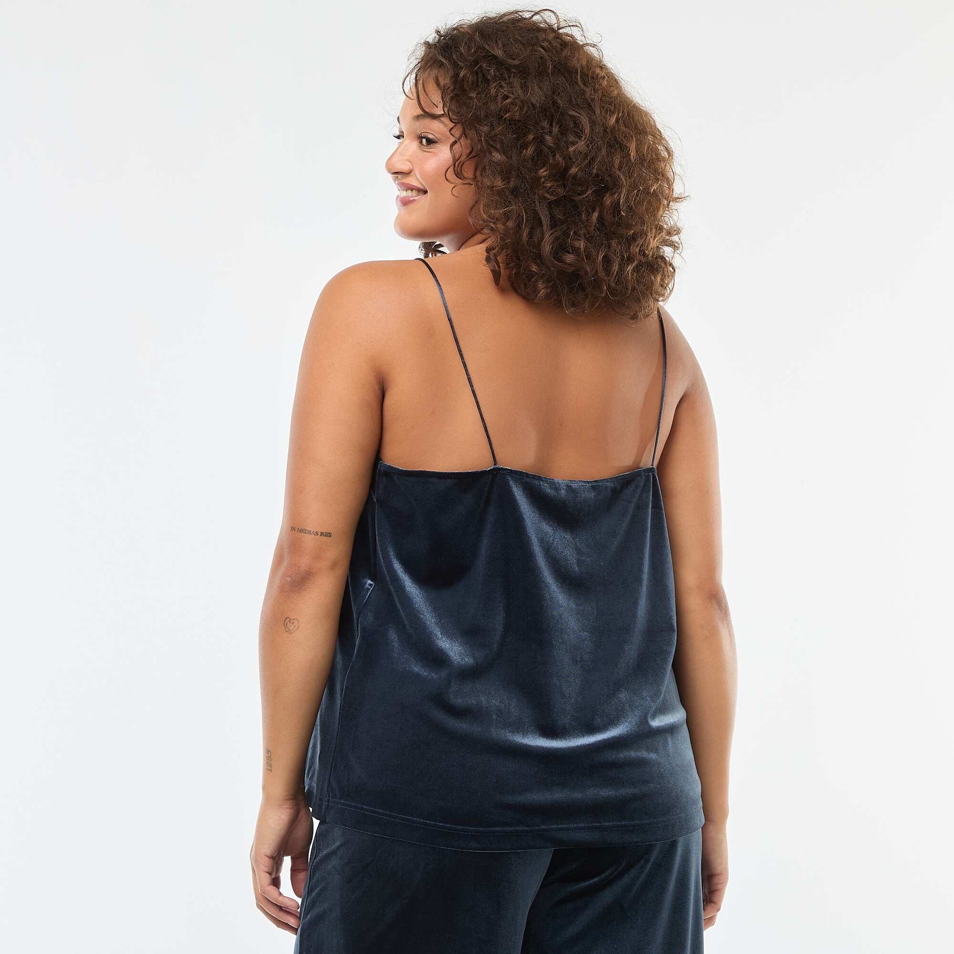 Débardeur en velours avec bord en dentelle BLEU