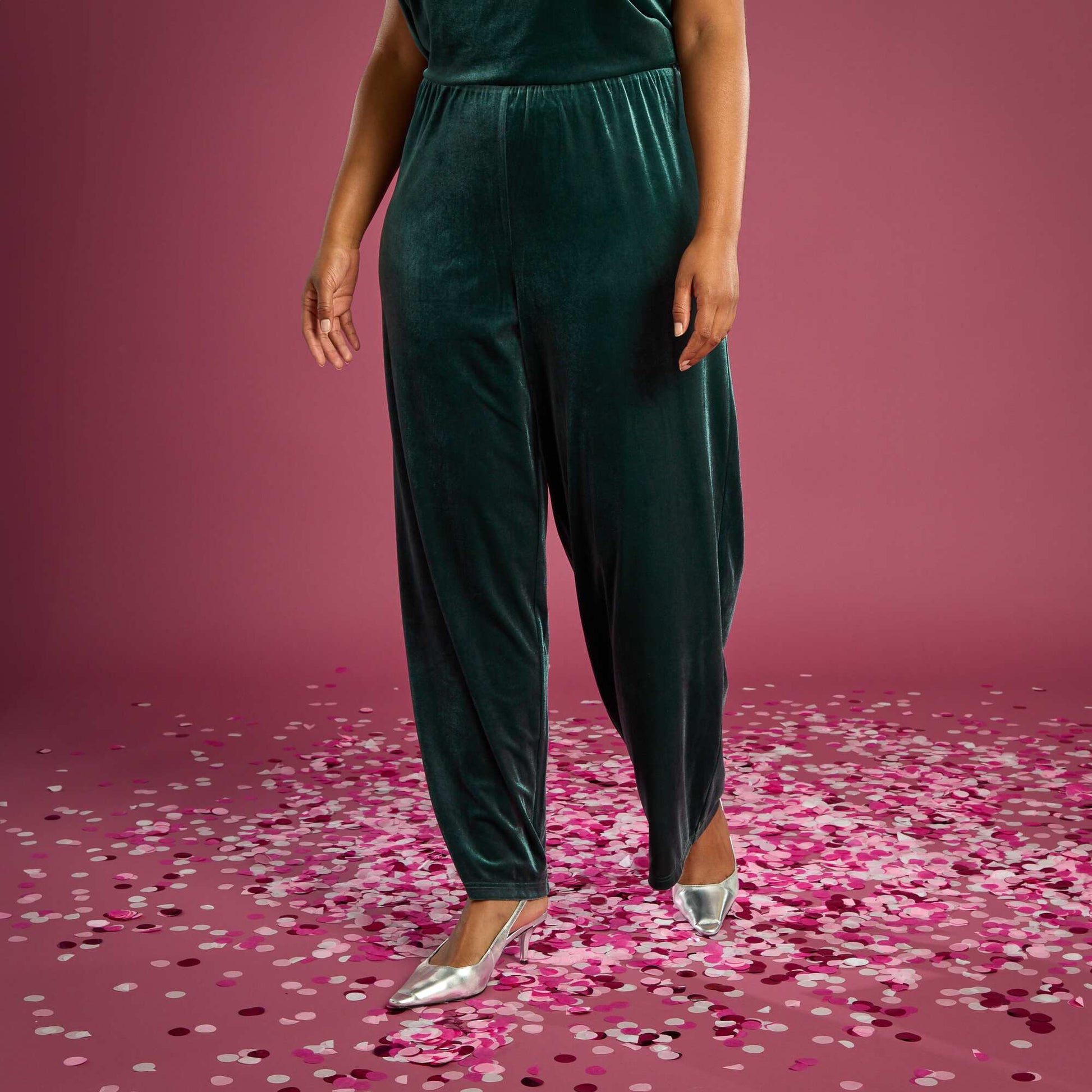 Pantalon large en velours uni VERT