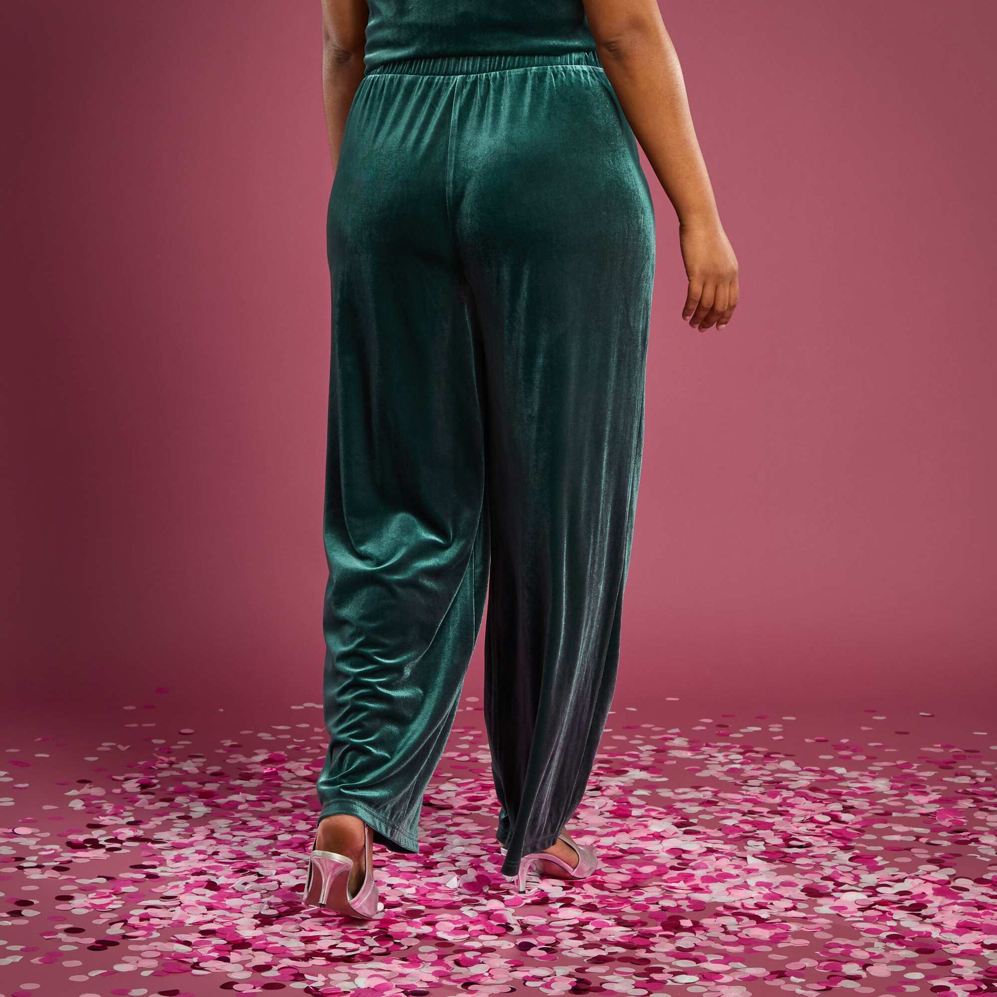 Pantalon large en velours uni VERT