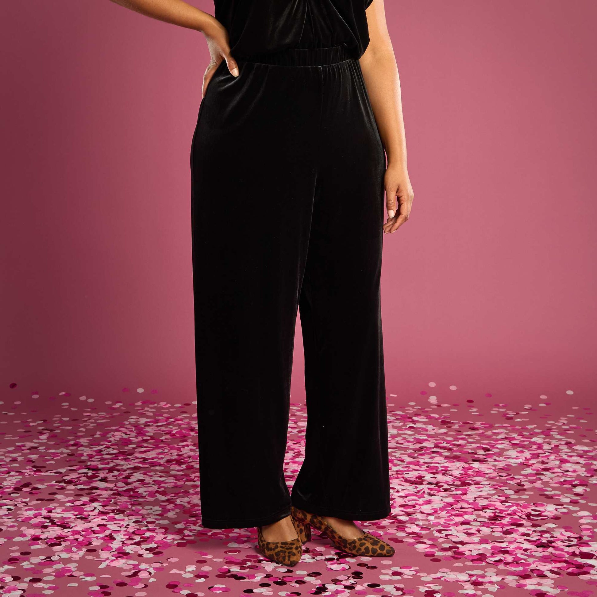 Pantalon large en velours uni NOIR