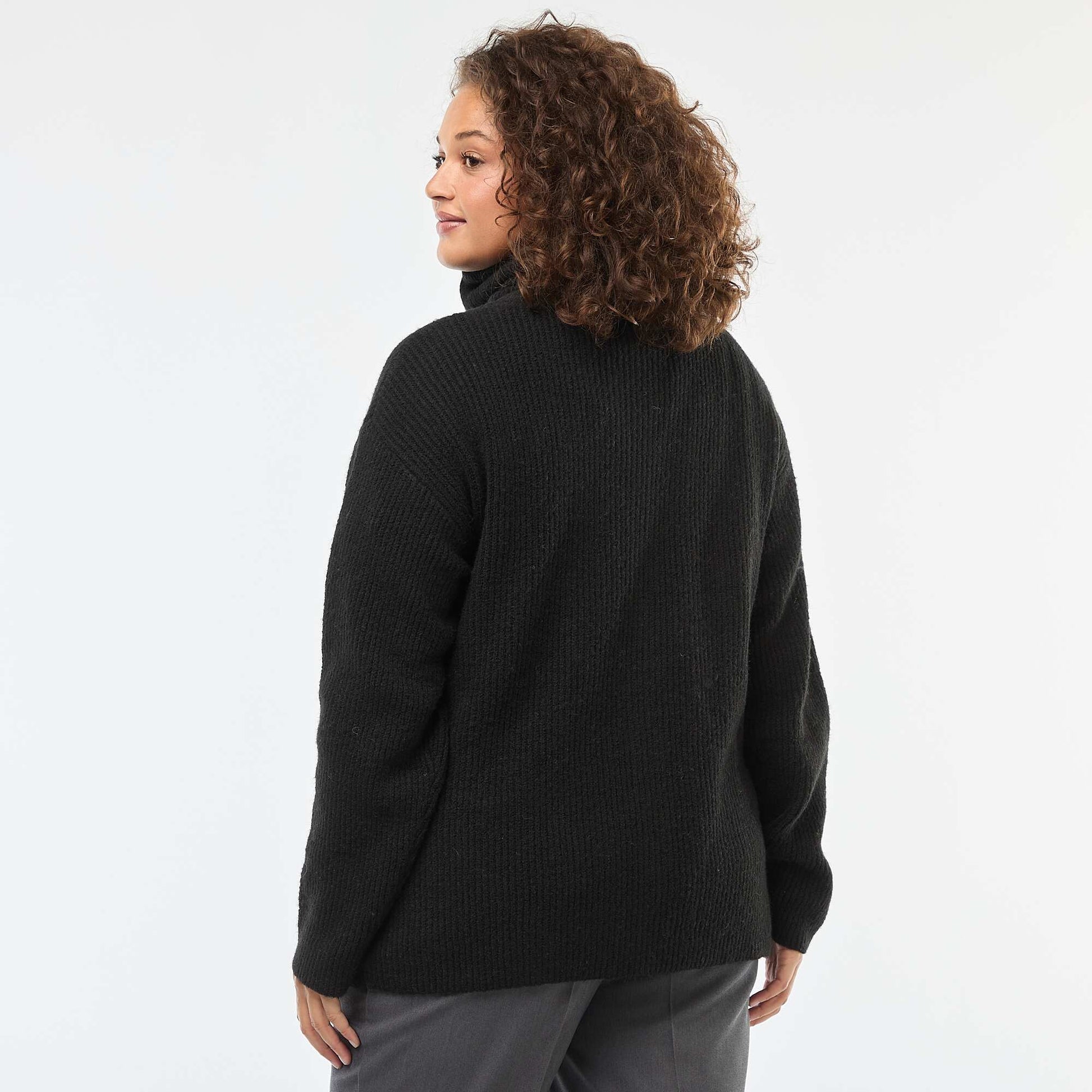 Sweat zippé à capuche en maille tricot NOIR