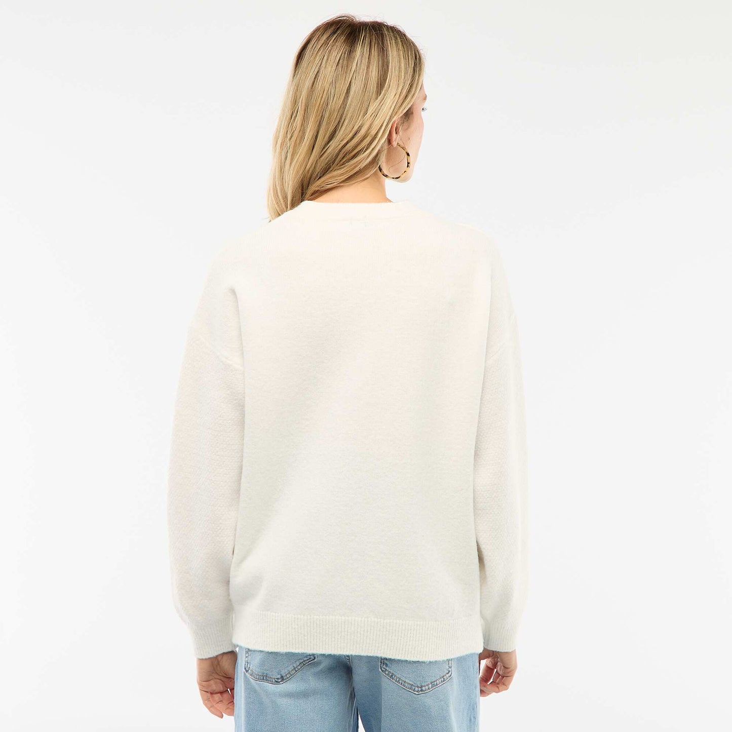 Pull grossesse chaud brodé à fleurs BLANC