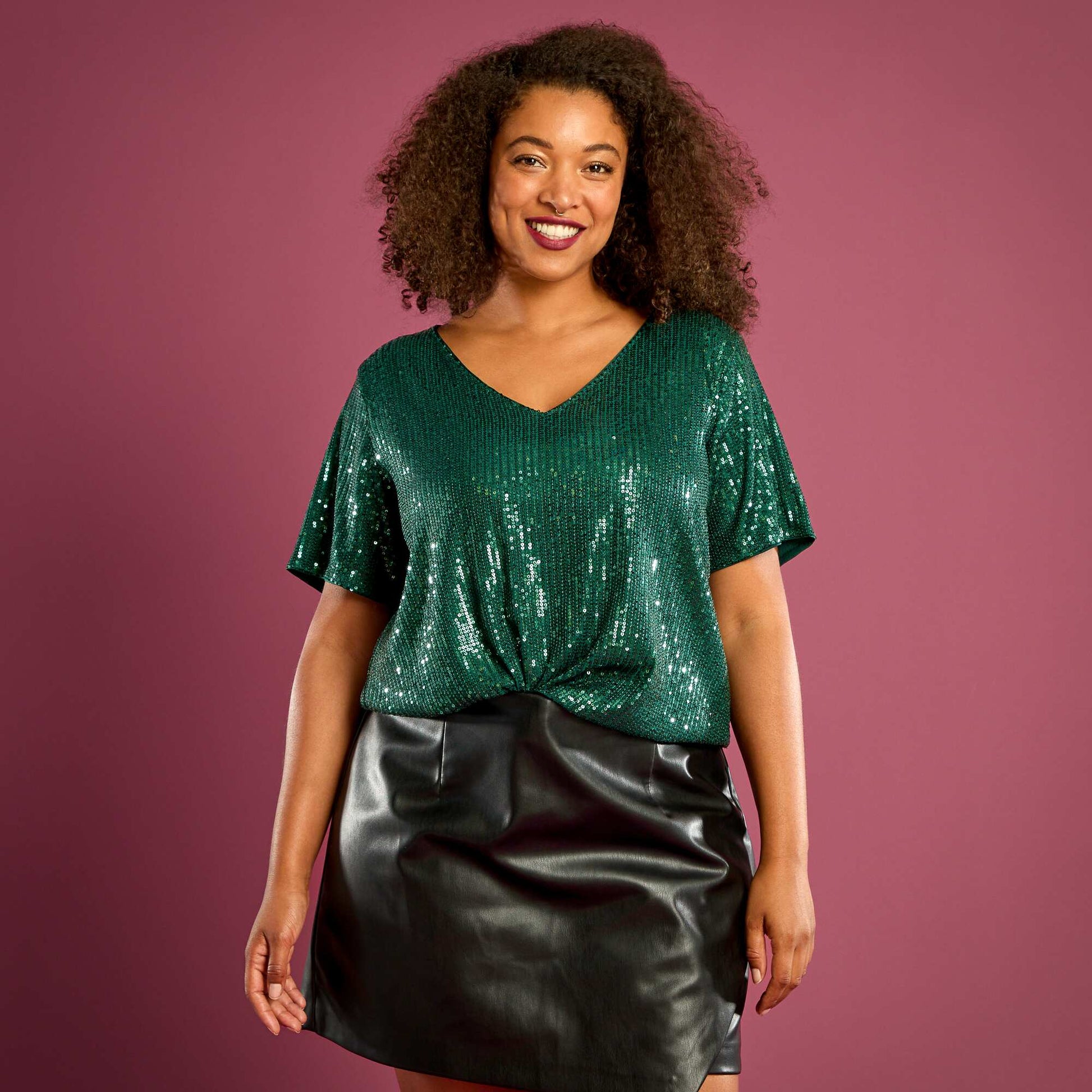 Tee-shirt manches courtes à sequins VERT