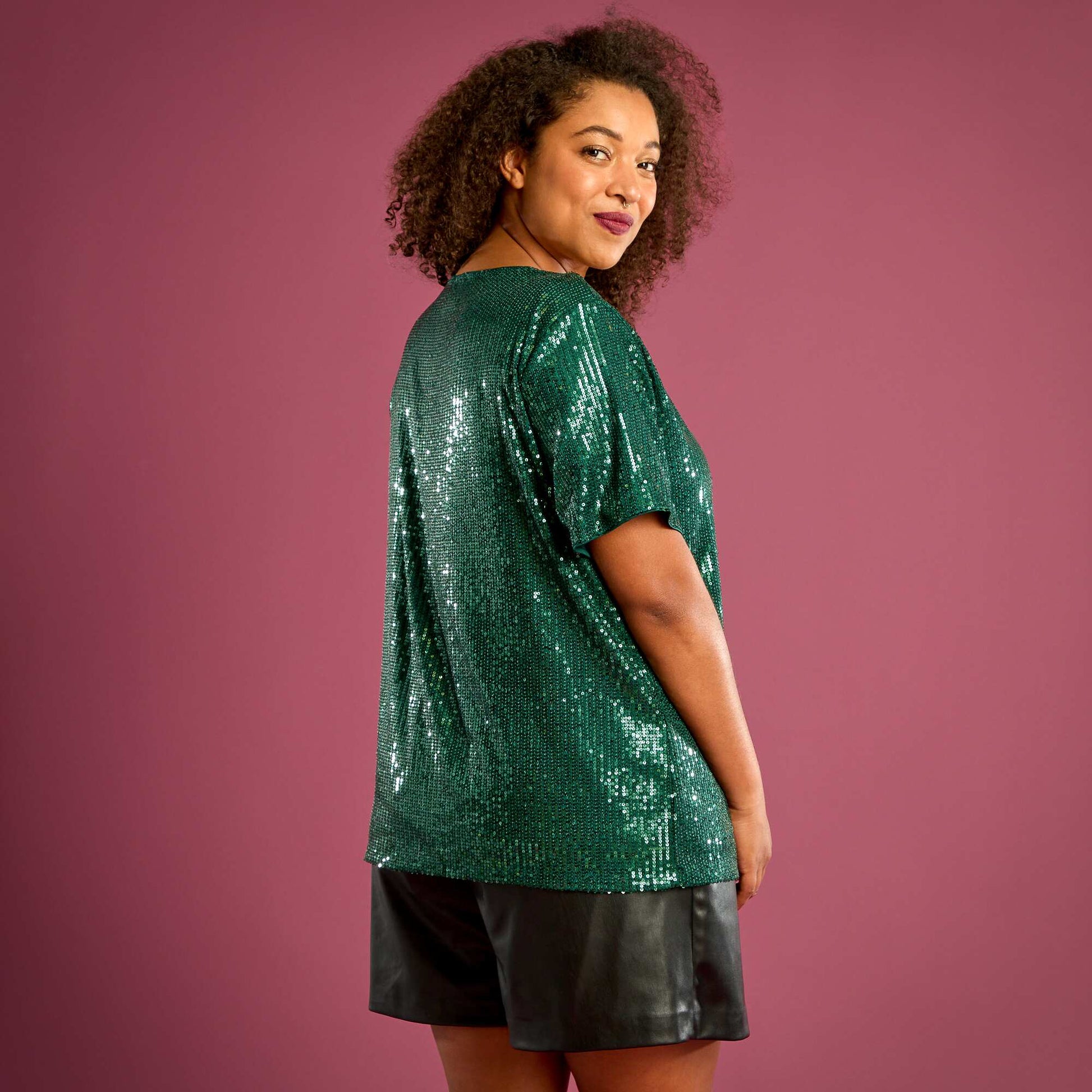 Tee-shirt manches courtes à sequins VERT