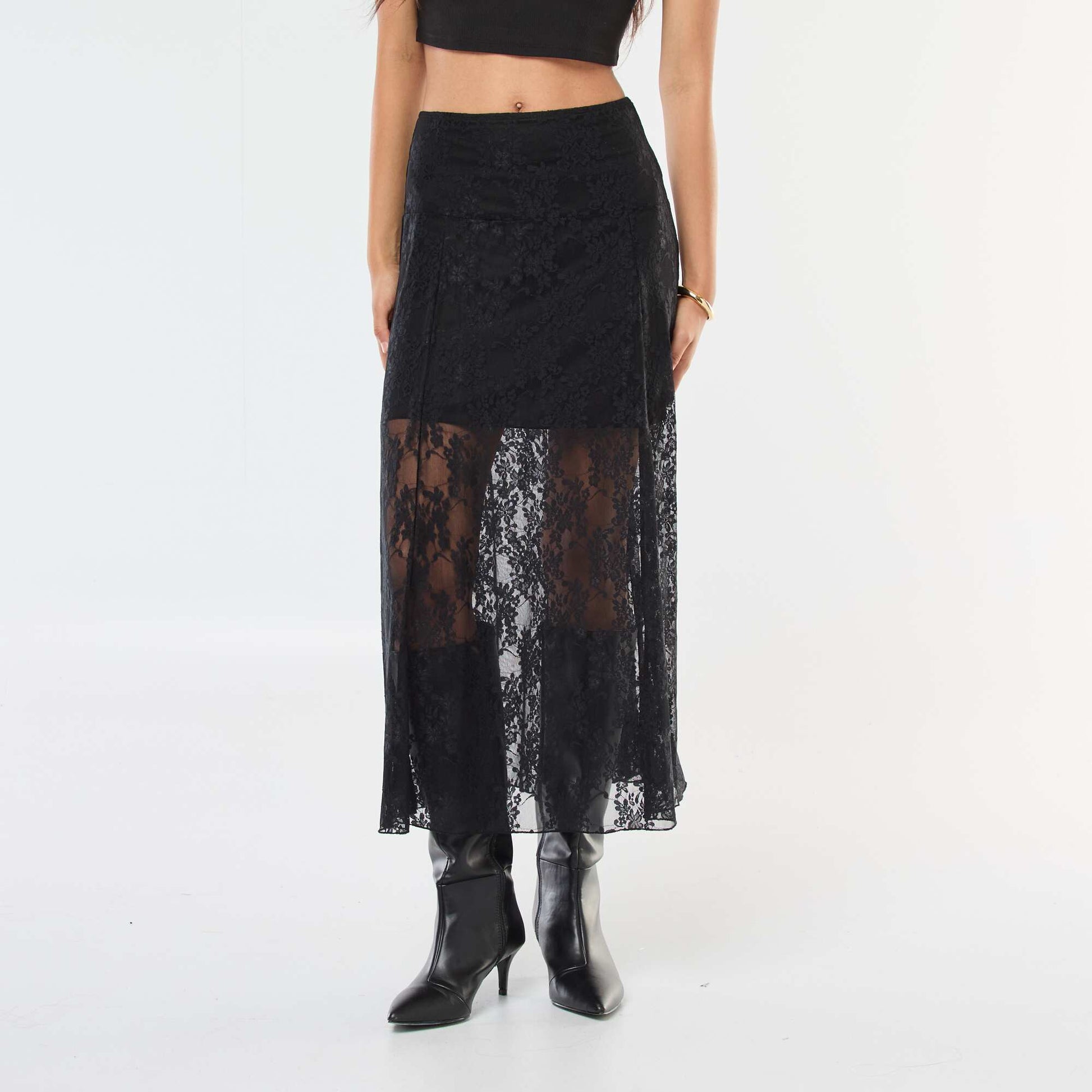 Jupe midi en dentelle NOIR