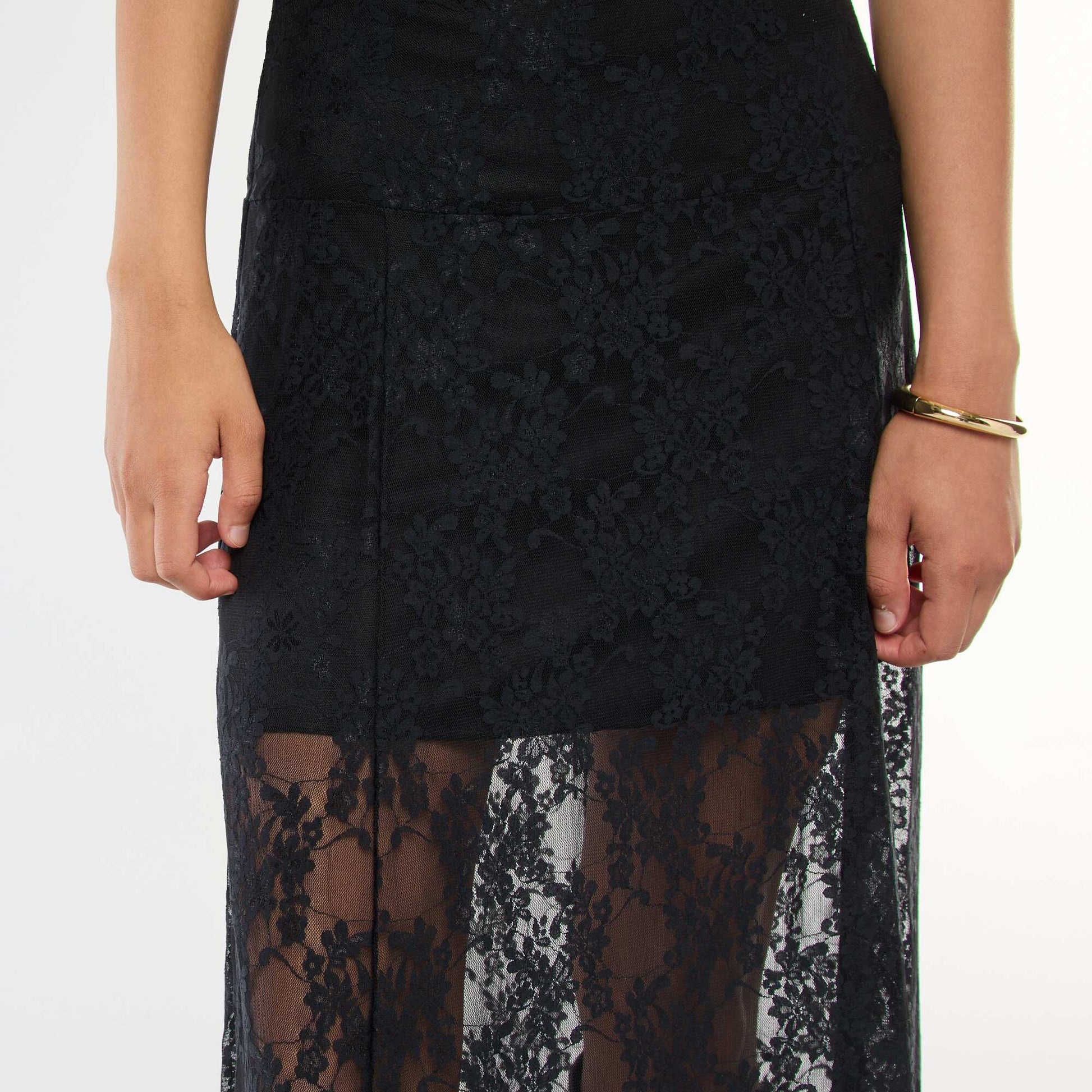 Jupe midi en dentelle NOIR