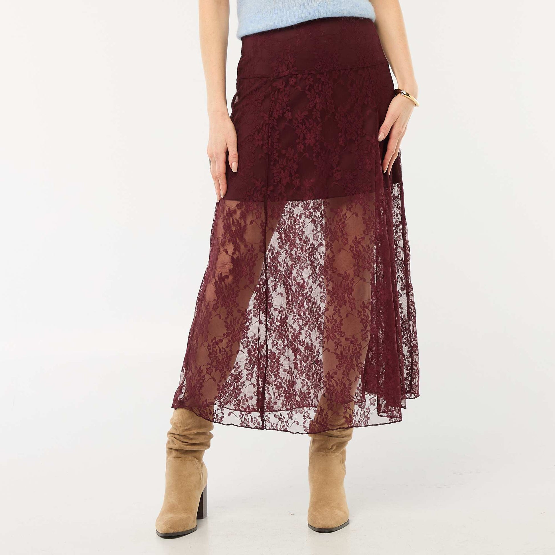 Jupe midi en dentelle ROUGE