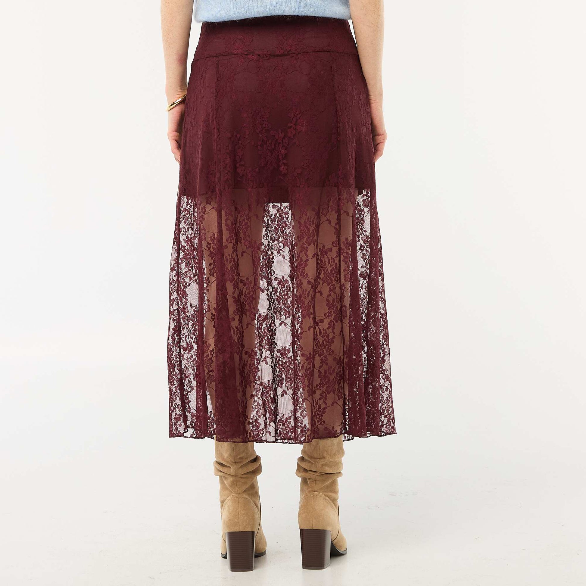 Jupe midi en dentelle ROUGE