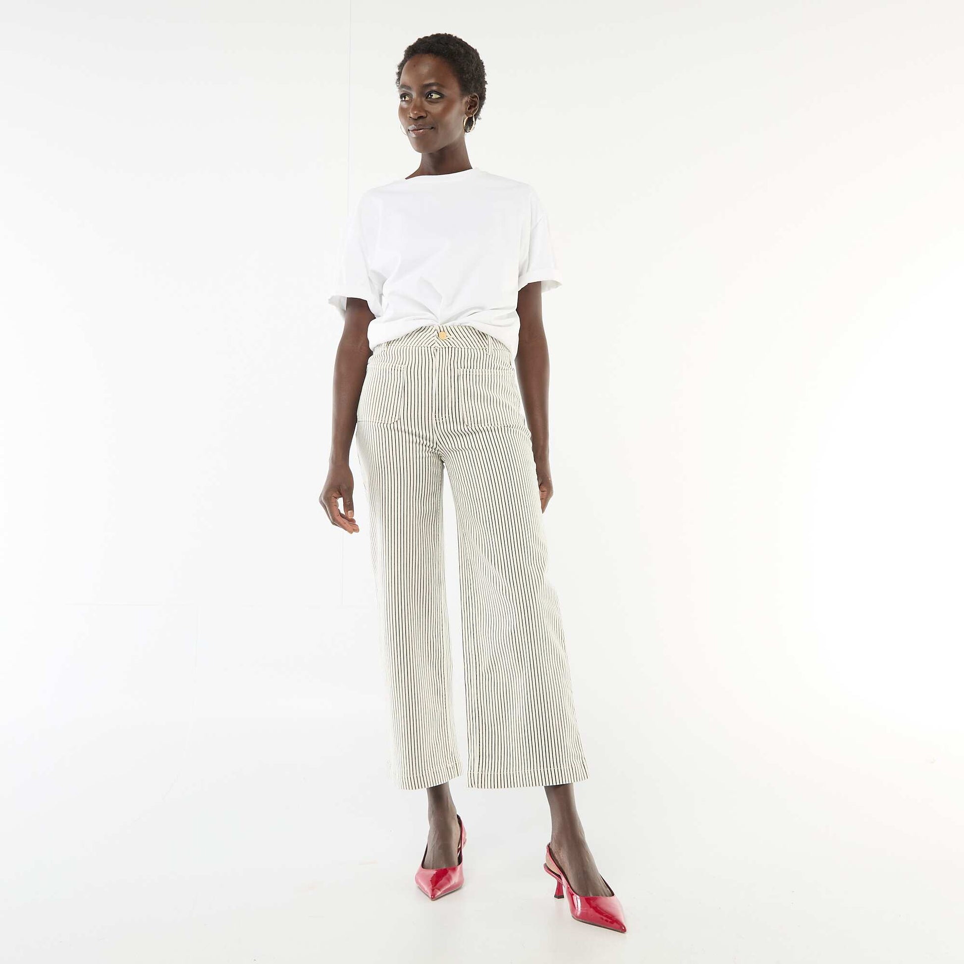 Pantalon wide leg coloré BLANC RAYé