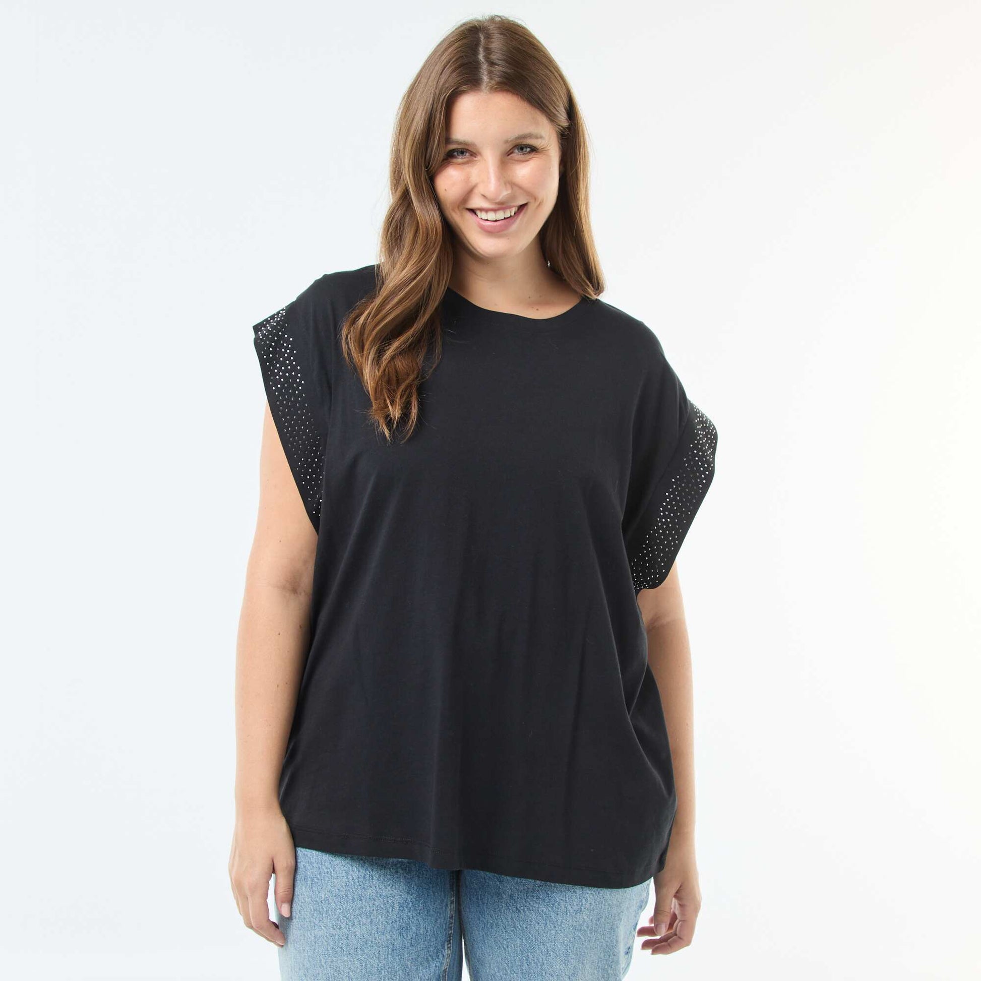 Tee-shirt large avec strass NOIR
