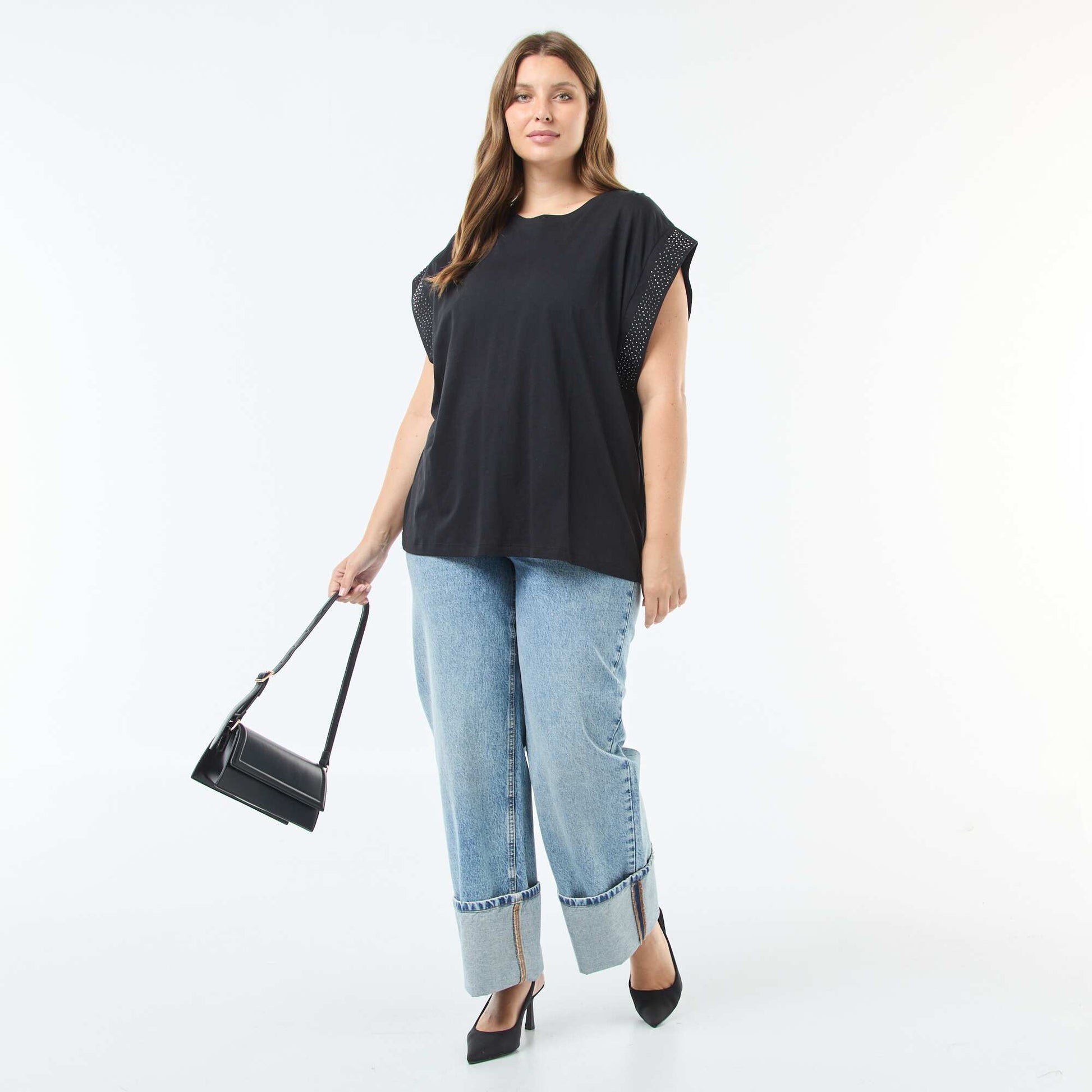 Tee-shirt large avec strass NOIR