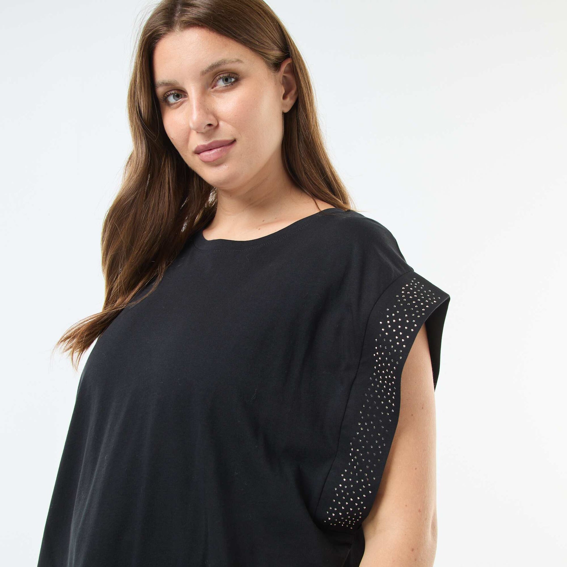 Tee-shirt large avec strass NOIR