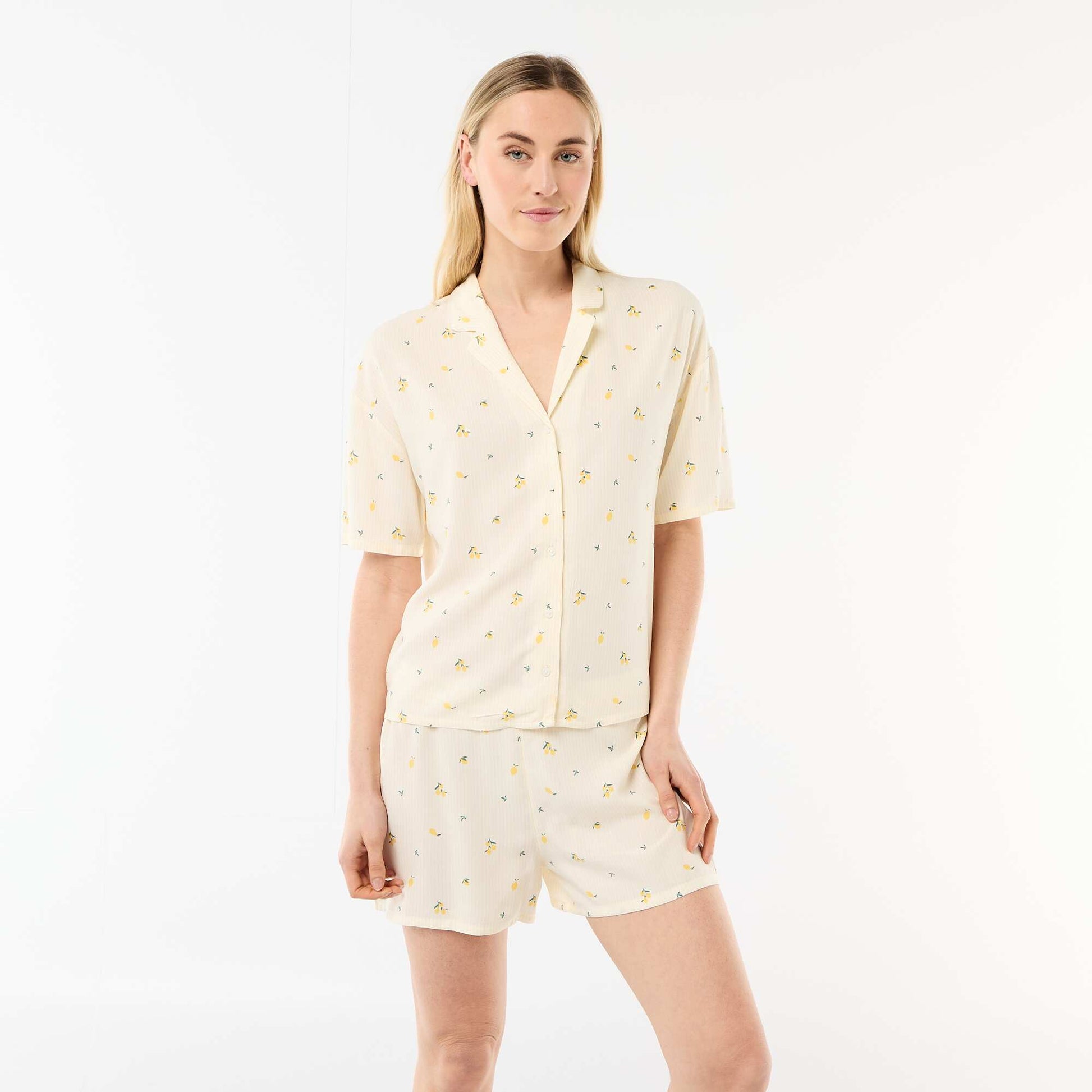 Ensemble de pyjama all-over rayé haut + short JAUNE