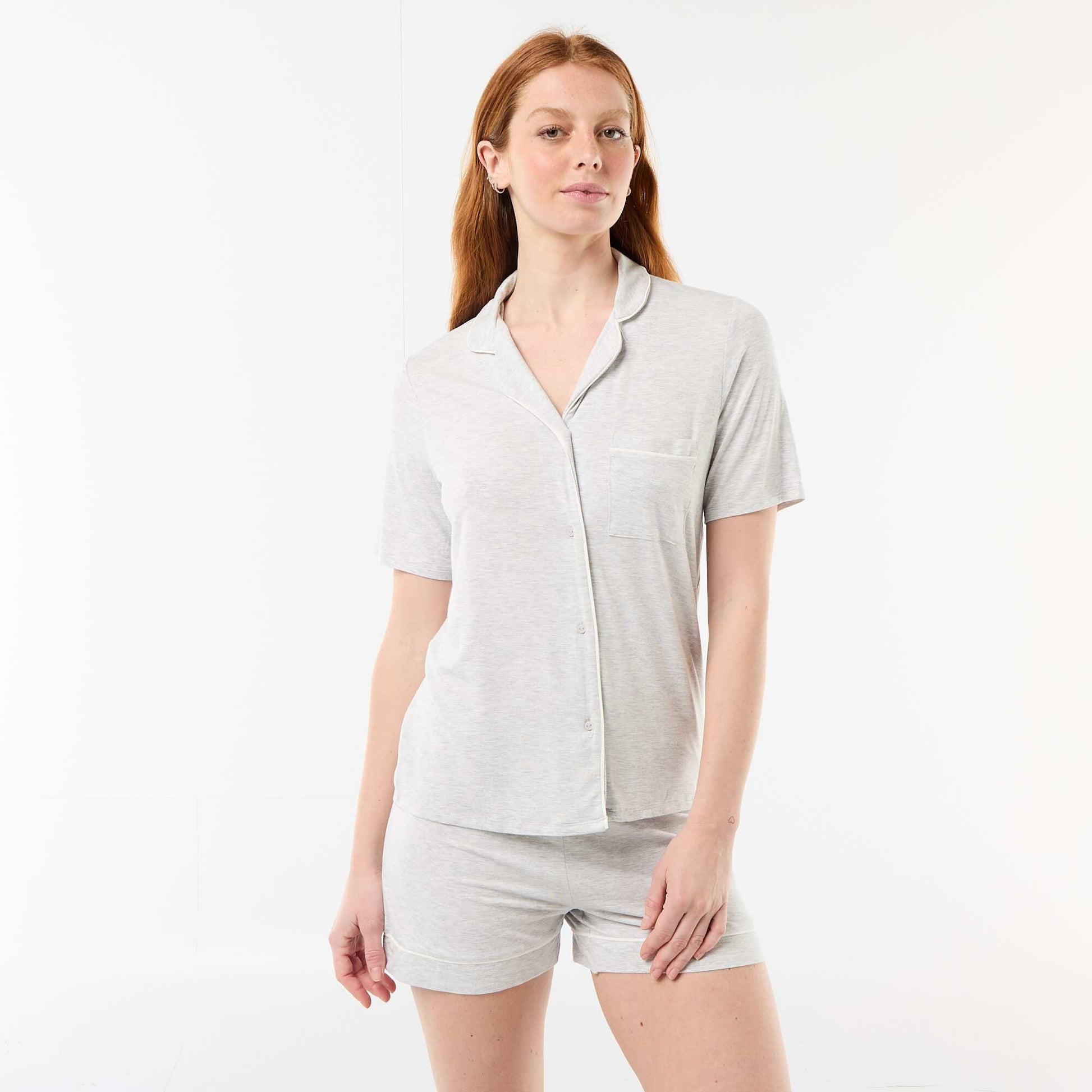 Pyjama court en viscose chiné - 2 pièces GRIS